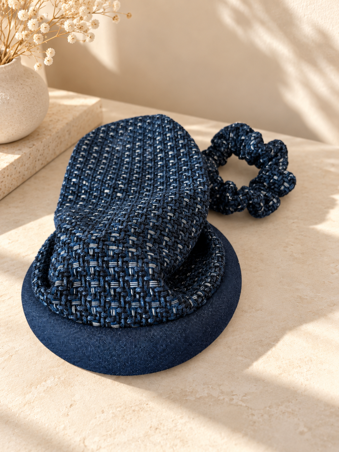 Serre-tête Jean filet Tweed Bleu