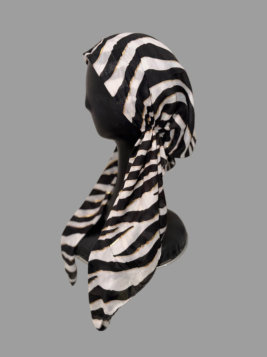 Foulard pré-noué noir zèbre