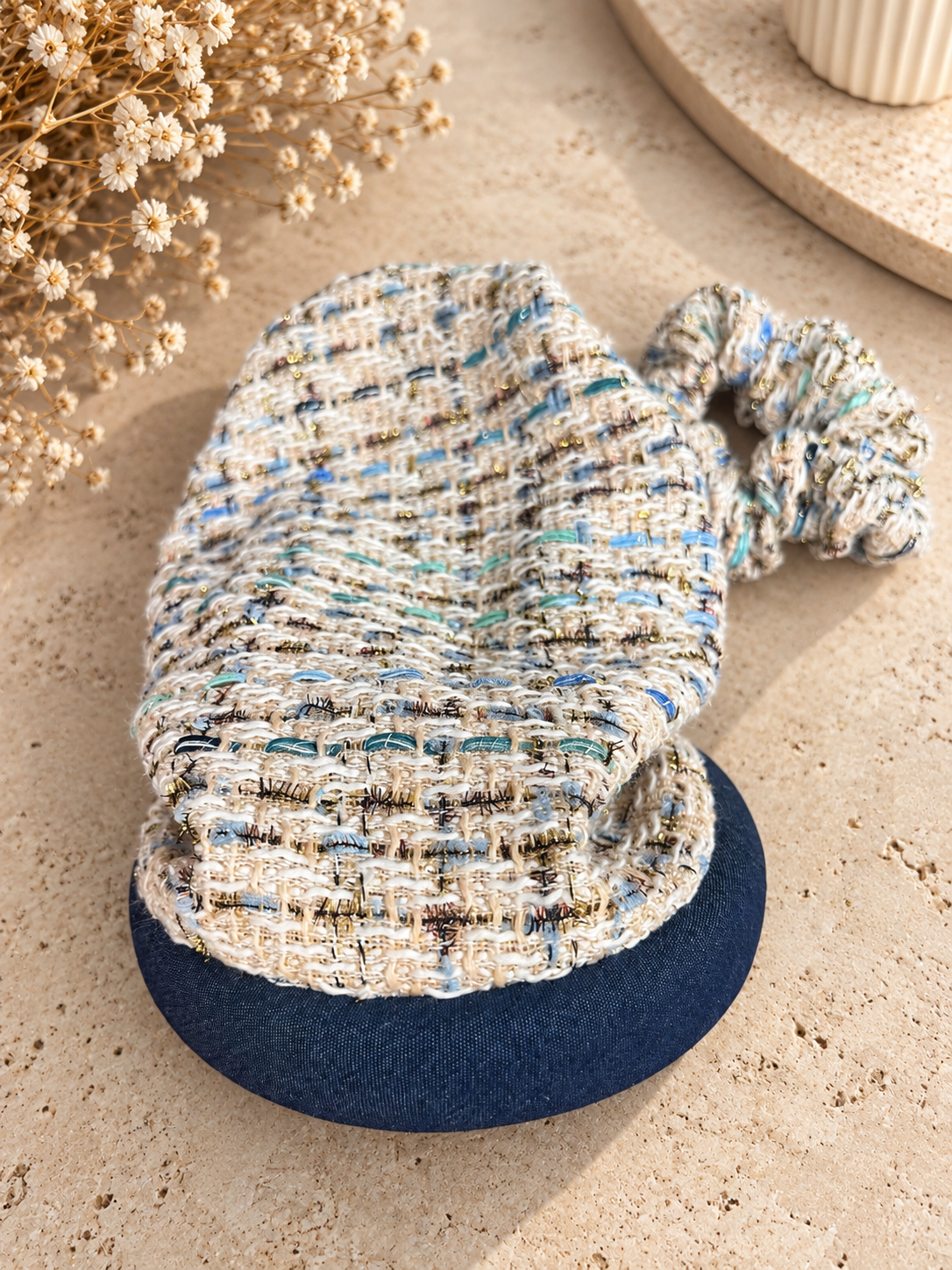 Serre-tête Jean filet Tweed beige bleu