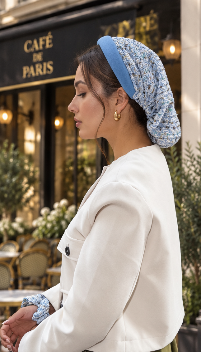 Azur -Serre-tête Jean filet Tweed