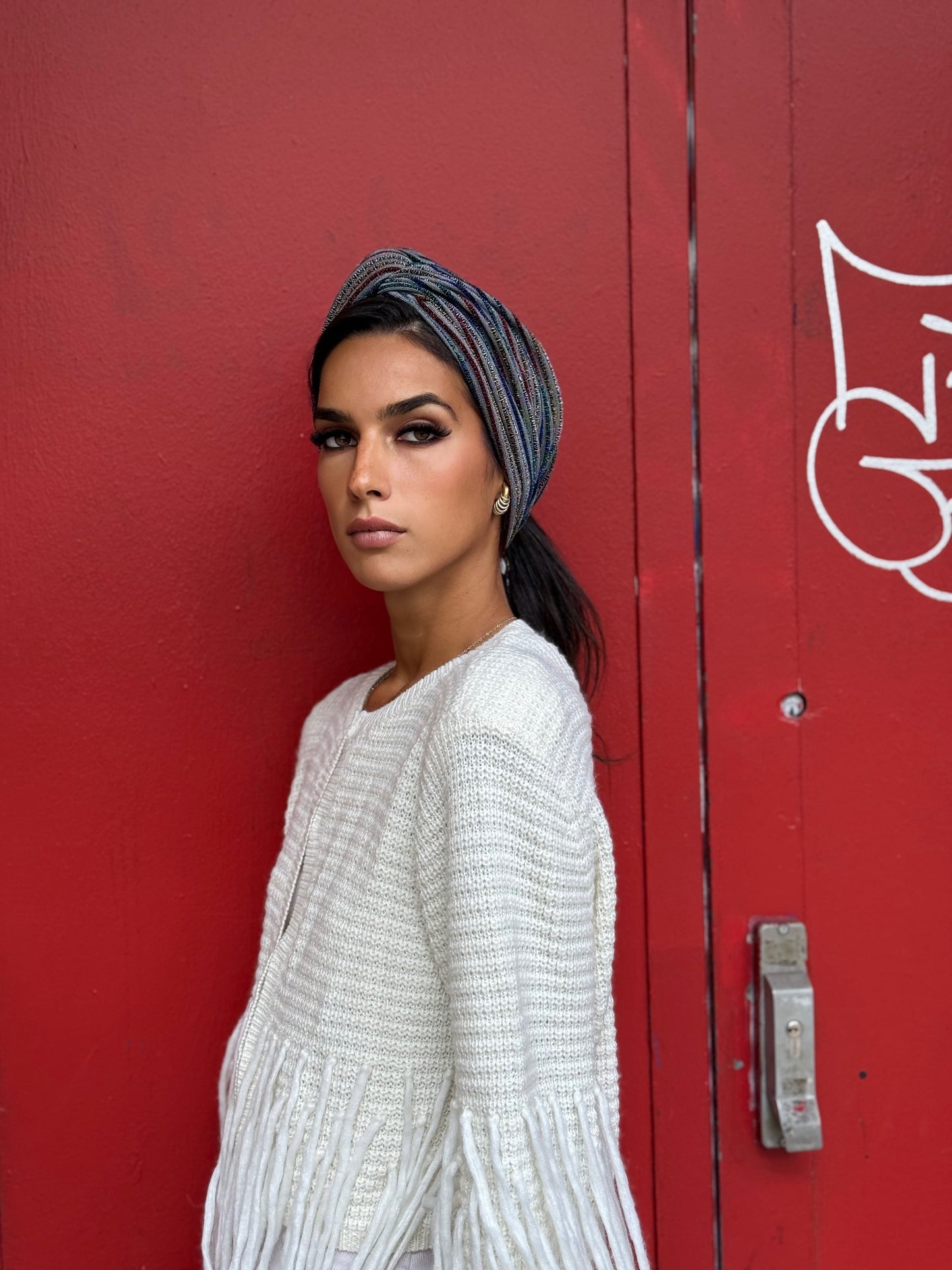 Turban lycra brillant rayure