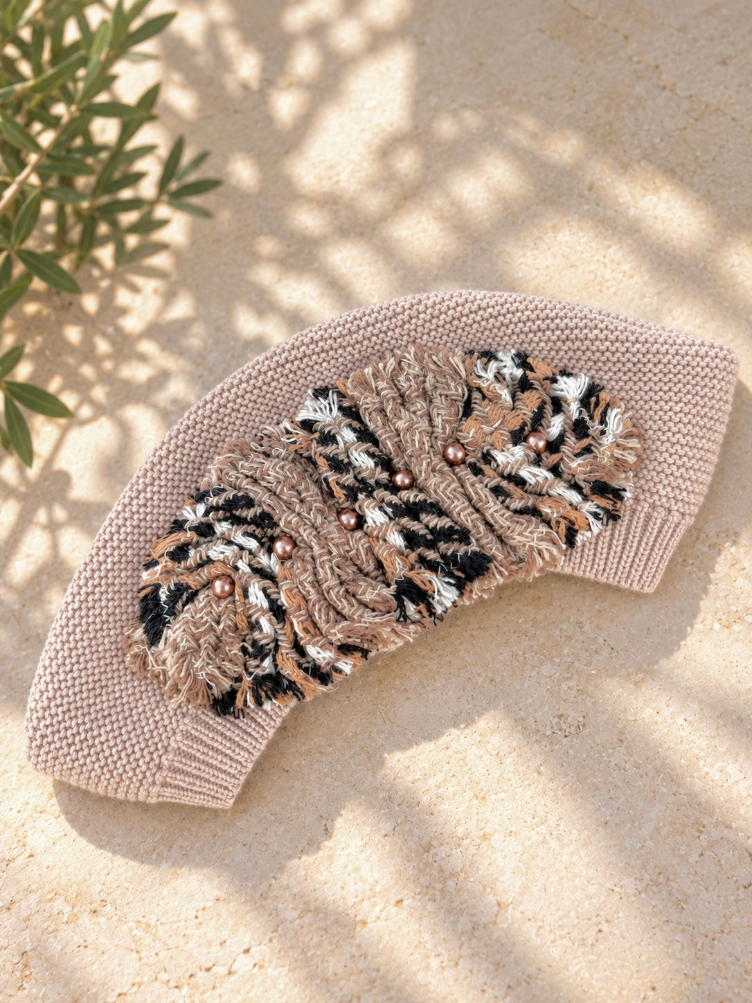 Béret beige motif tweed