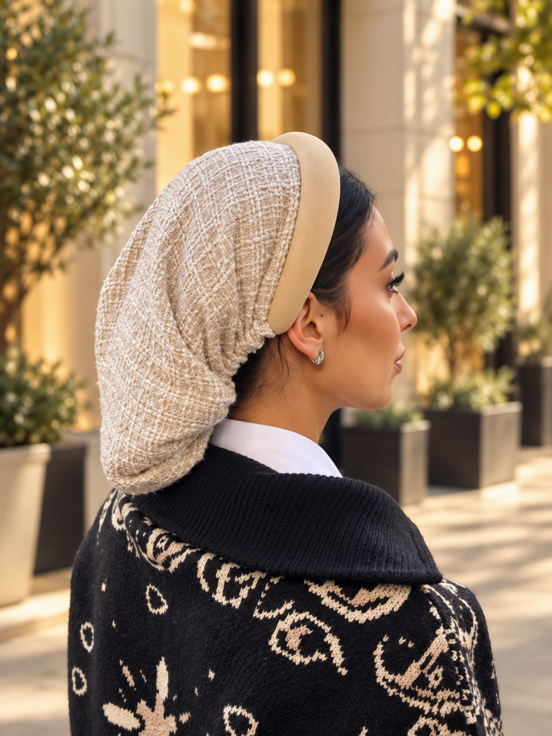 Serre-tête Beige filet Tweed beige
