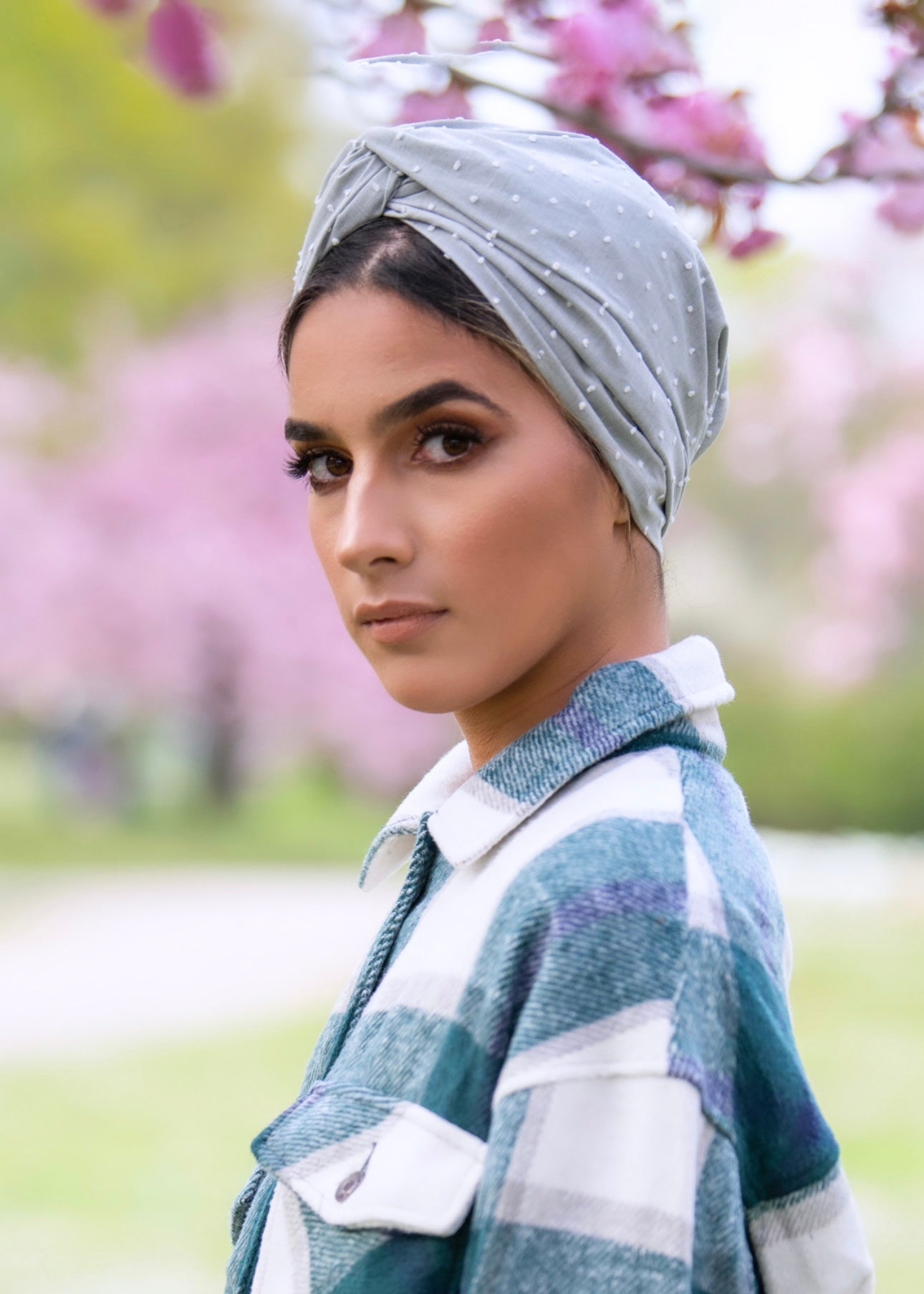 Turban Plumetis Gris Vert