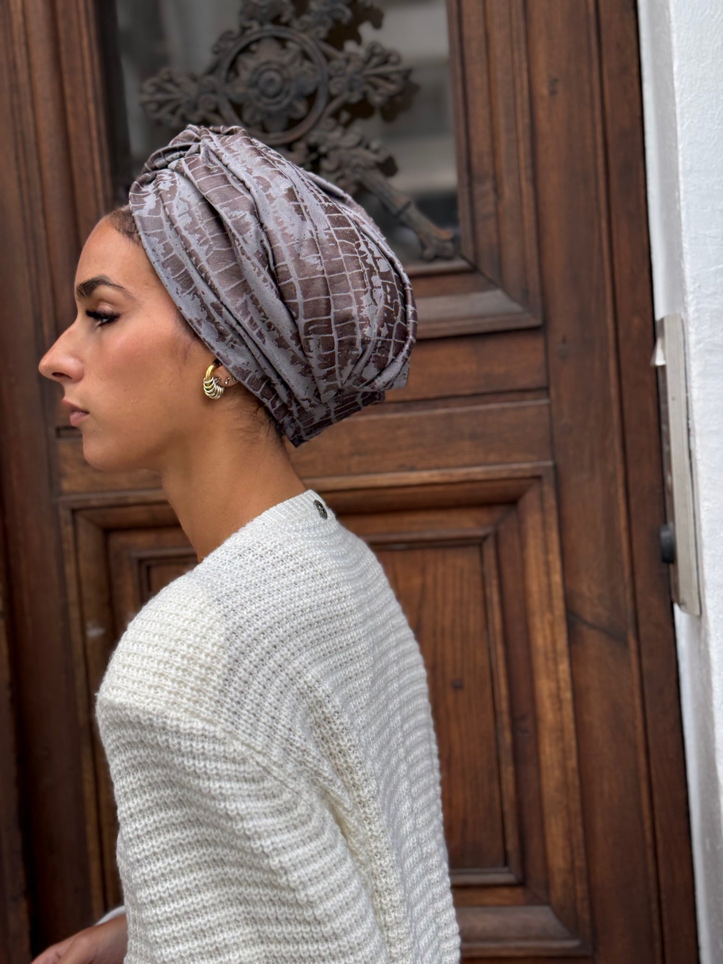 Turban Similicuir Gris