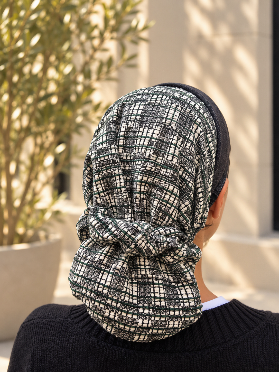 Serre-tête Jean Gris filet Tweed Gris et Vert