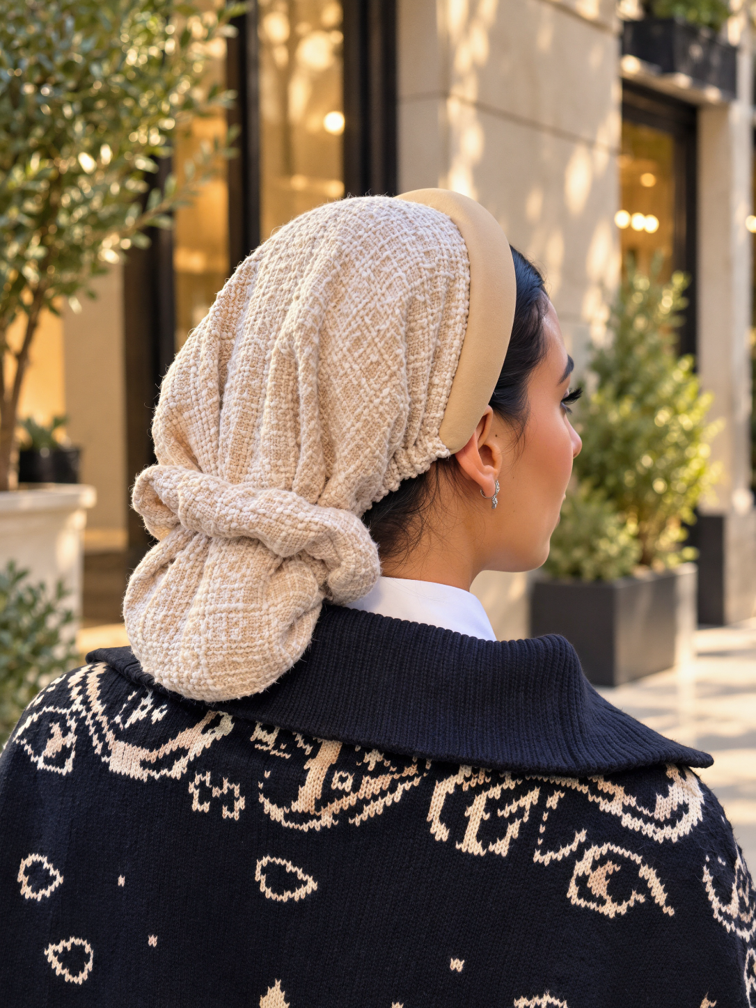 Serre-tête Beige filet Tweed beige