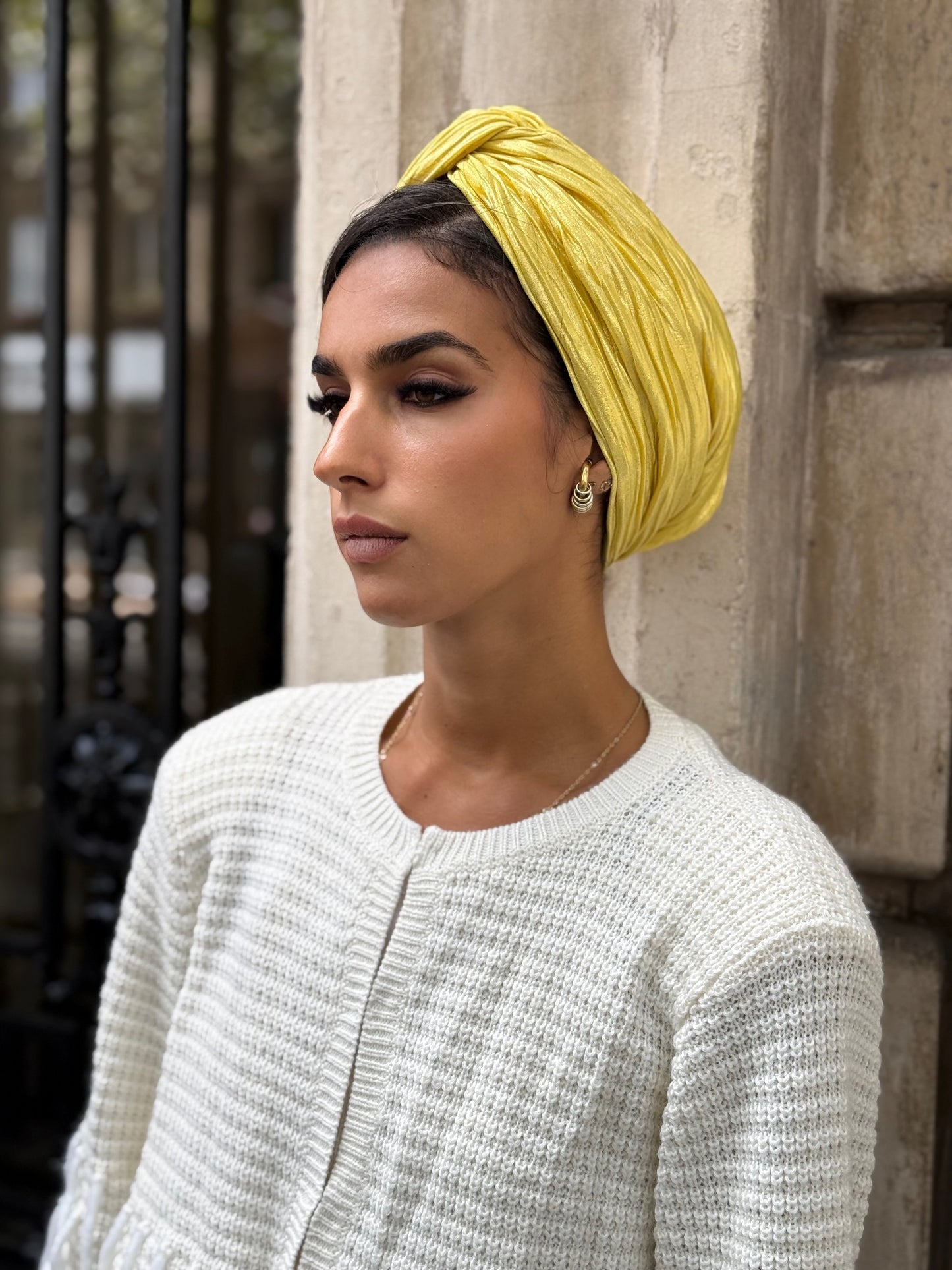 Turban lycra brillant jaune