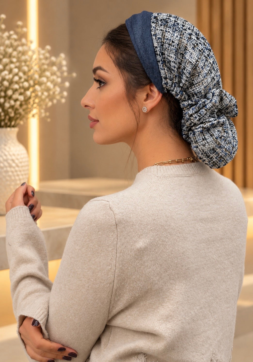 Serre-tête jean filet Tweed bleu