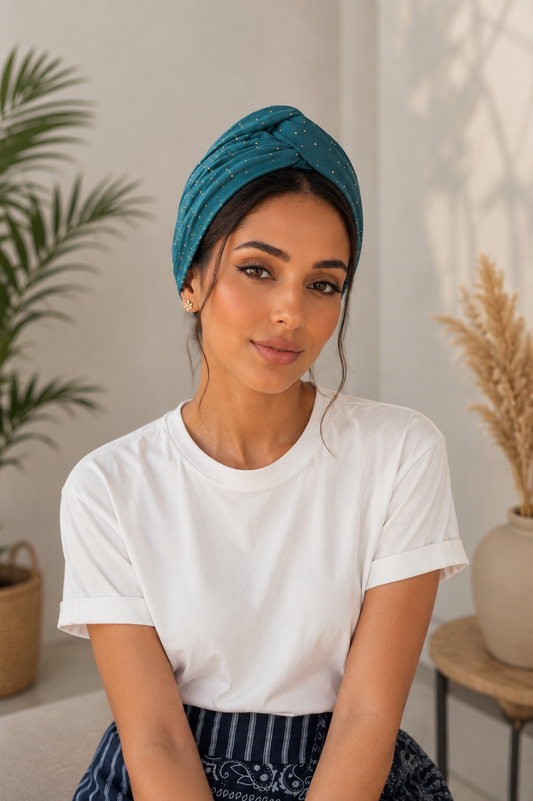 Turban Gaz de Coton Bleu canard