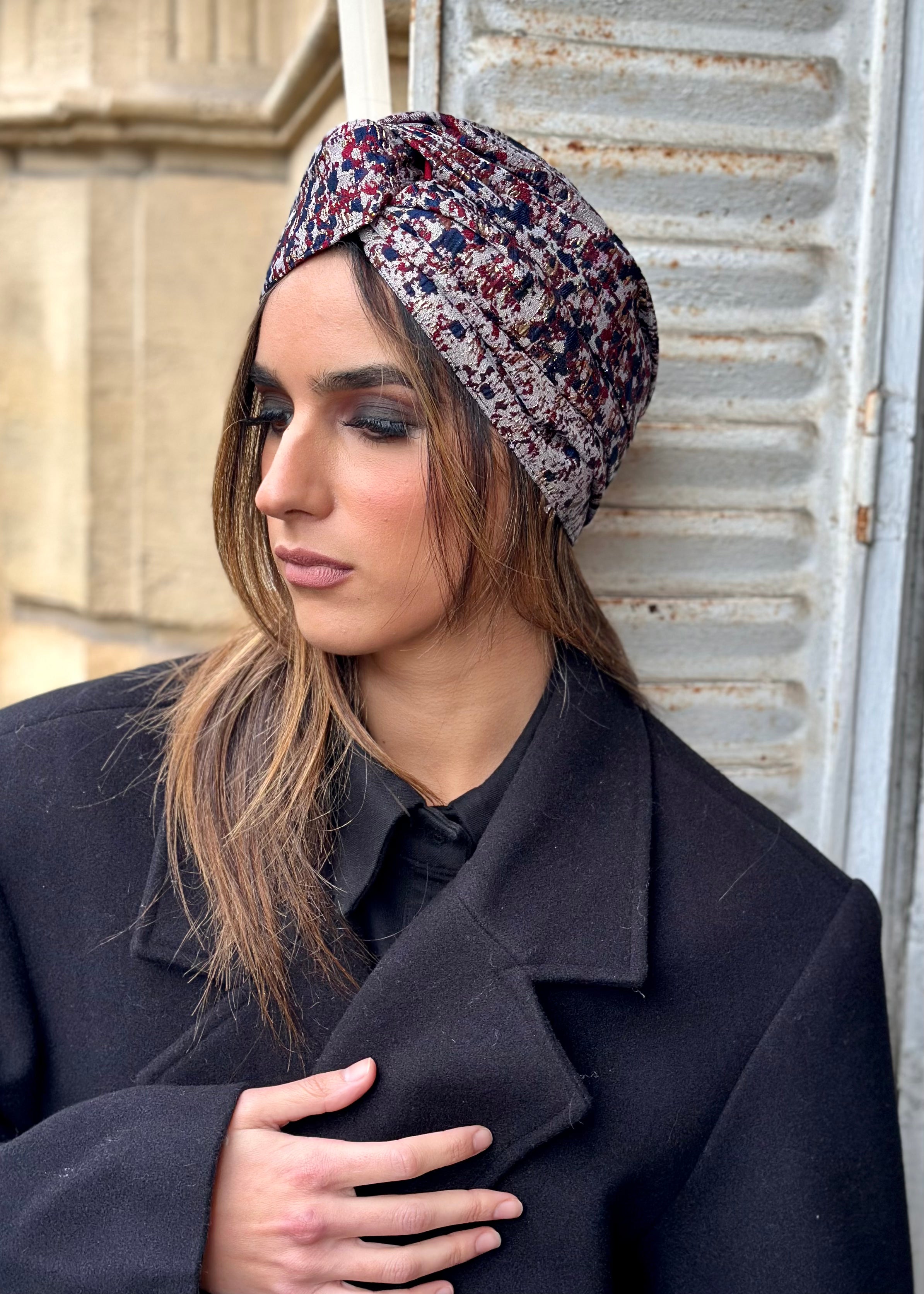 Turban Brocard tacheté Bleu Bordeaux