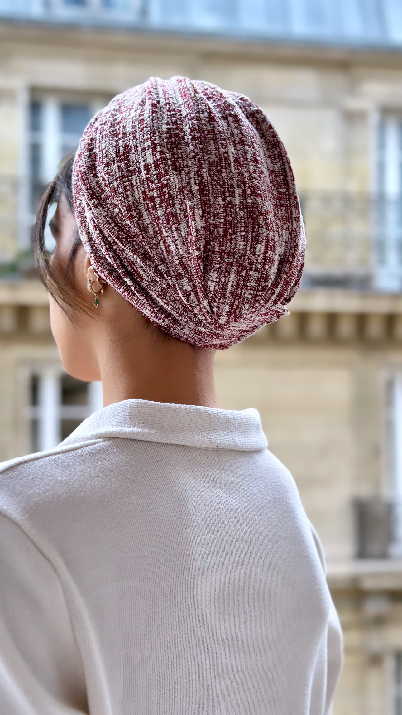 Turban Jacquard Imprimé Écru et Grenade