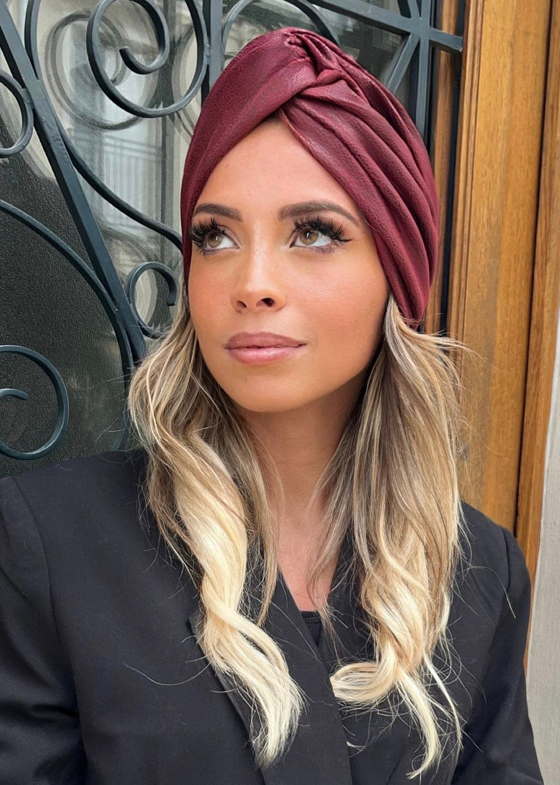 Turban Similicuir Rouge Bordeaux