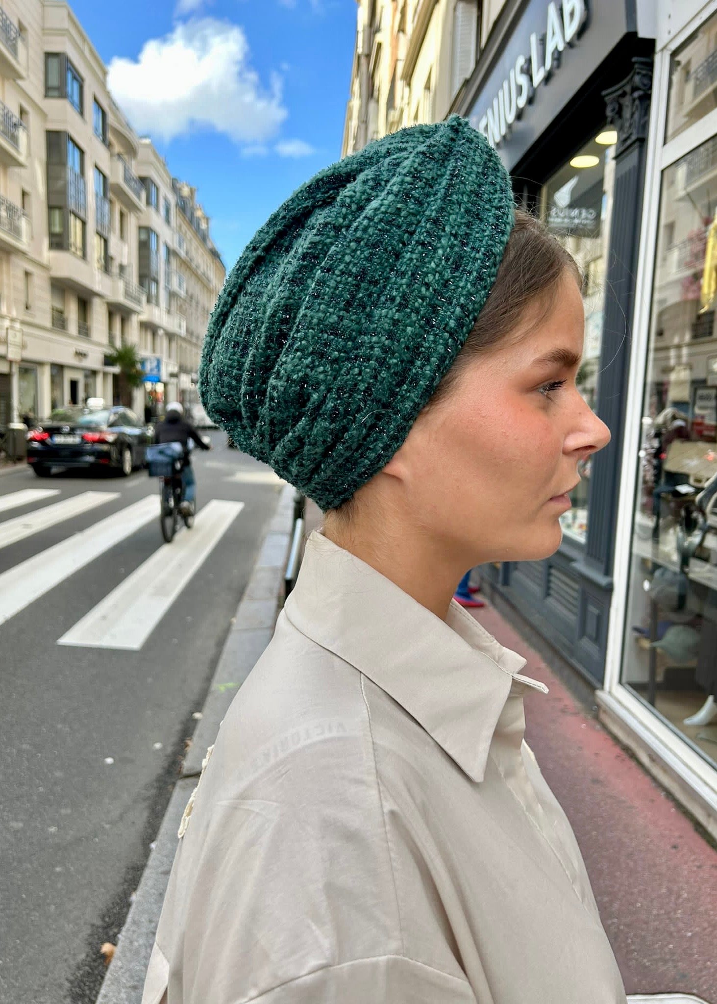 Turban tweed Vert Bouteille