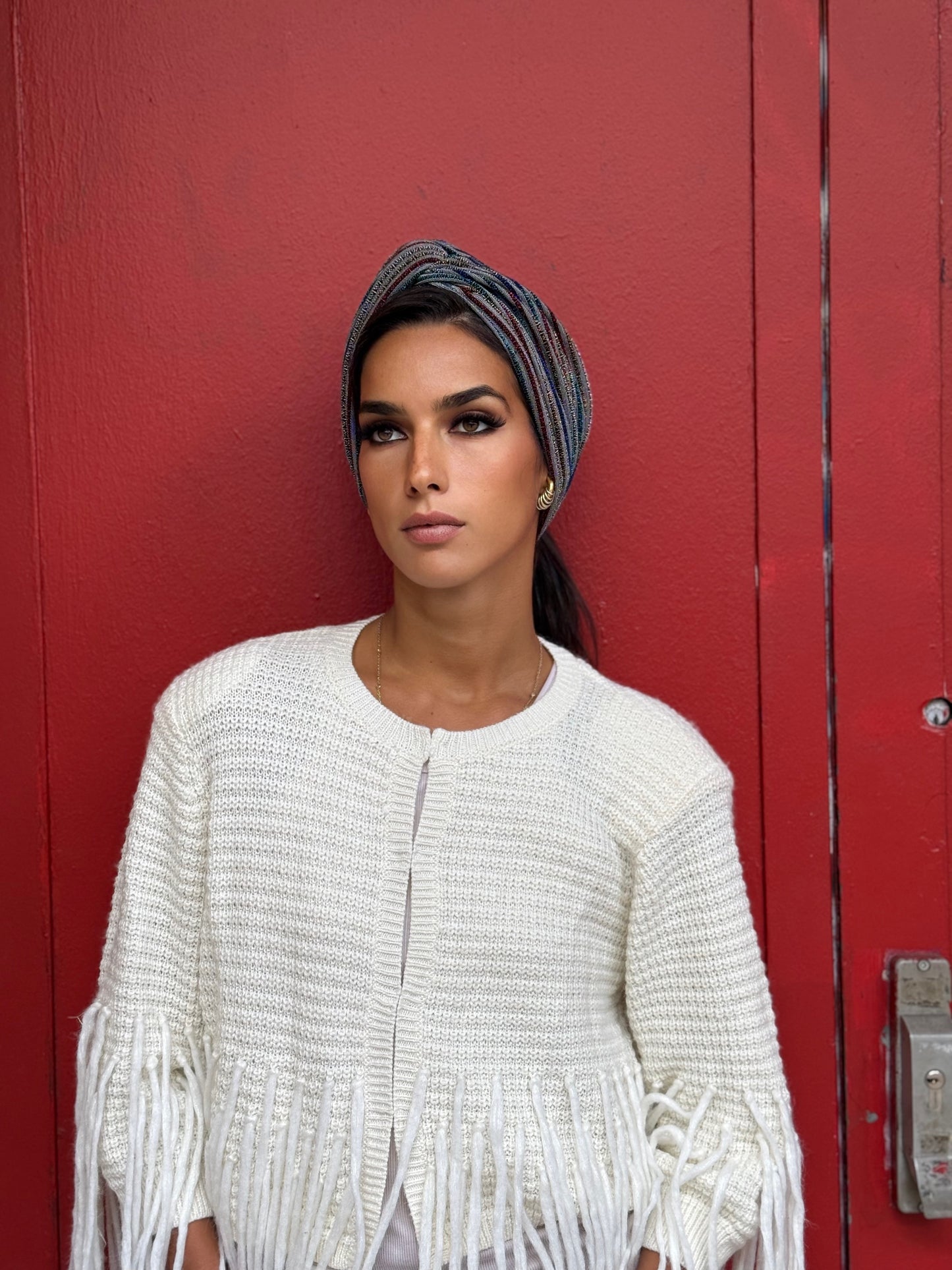 Turban lycra brillant rayure