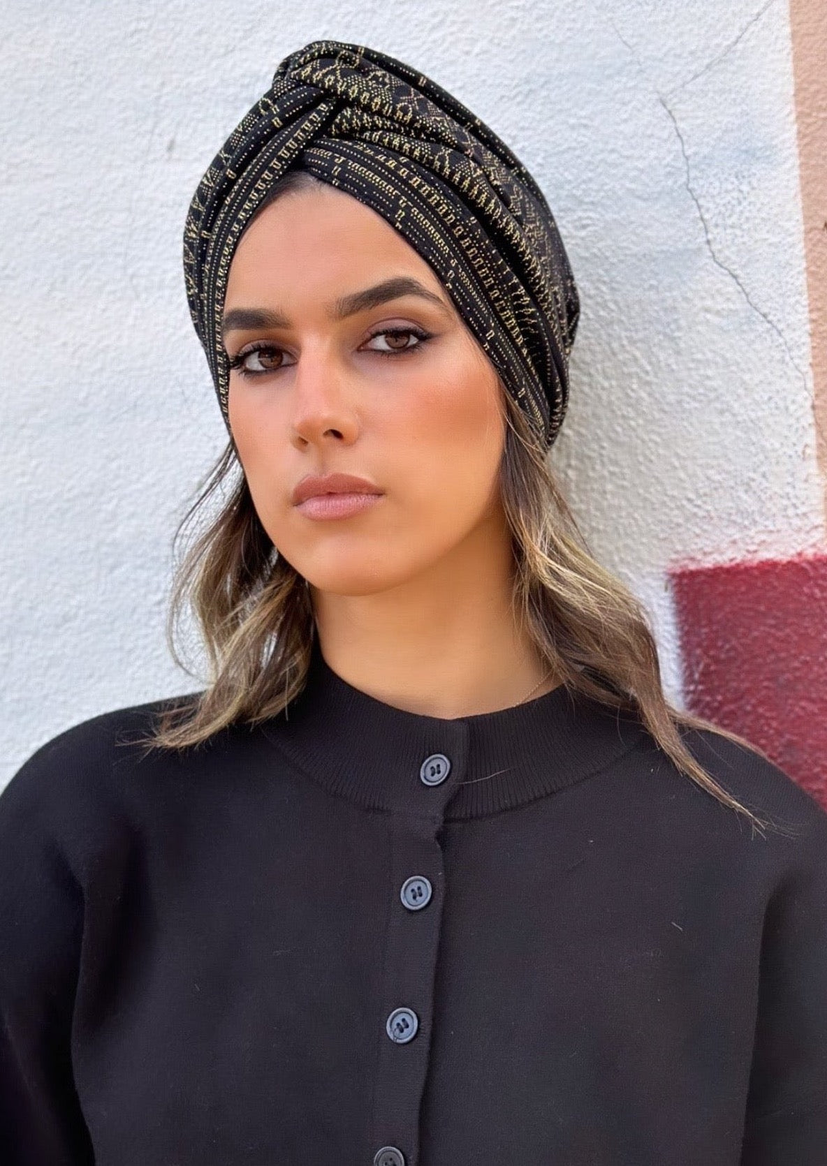 Turban Jacquard Noir et Or