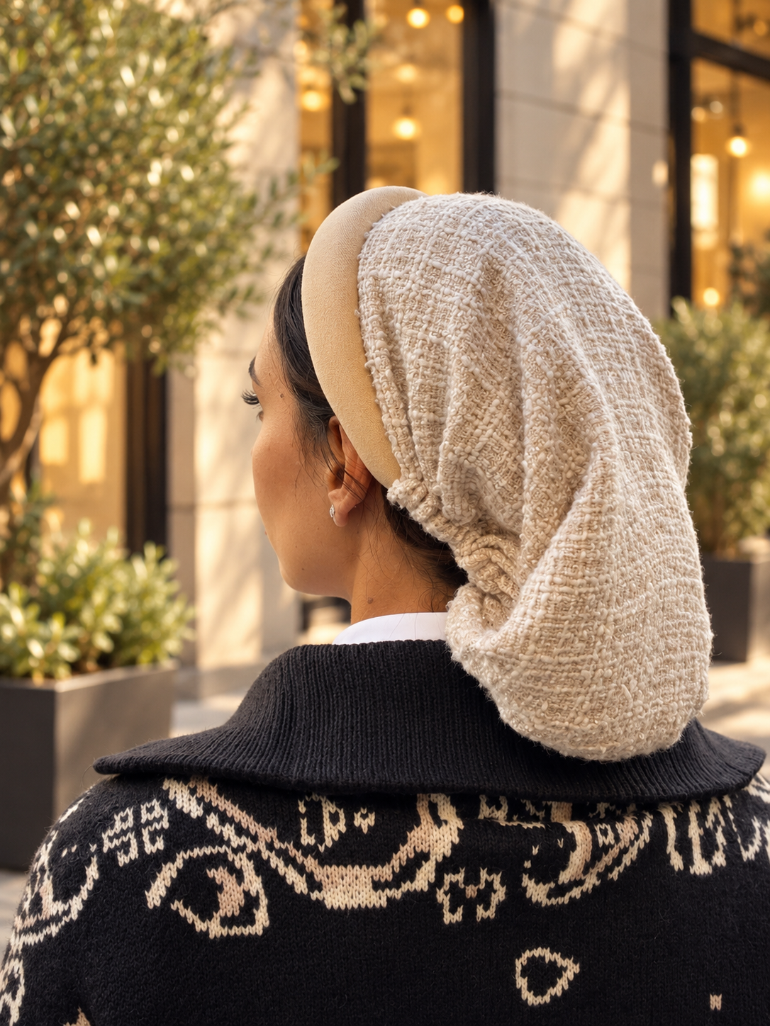 Serre-tête Beige filet Tweed beige