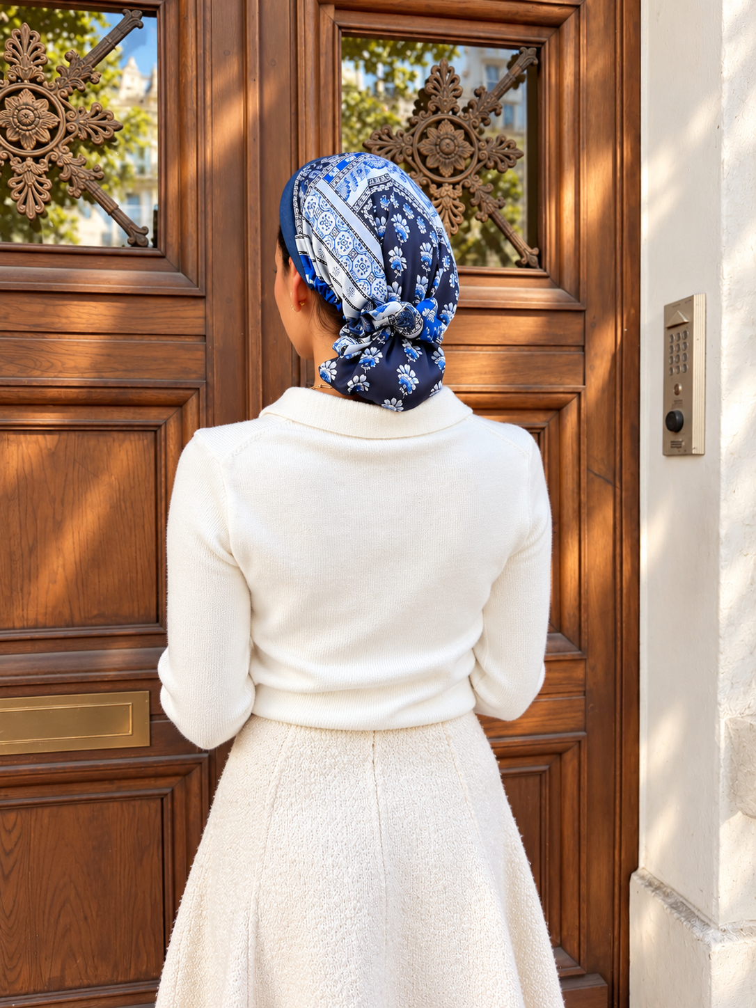 Azélie – Serre tête Bleu jean & imprimé floral