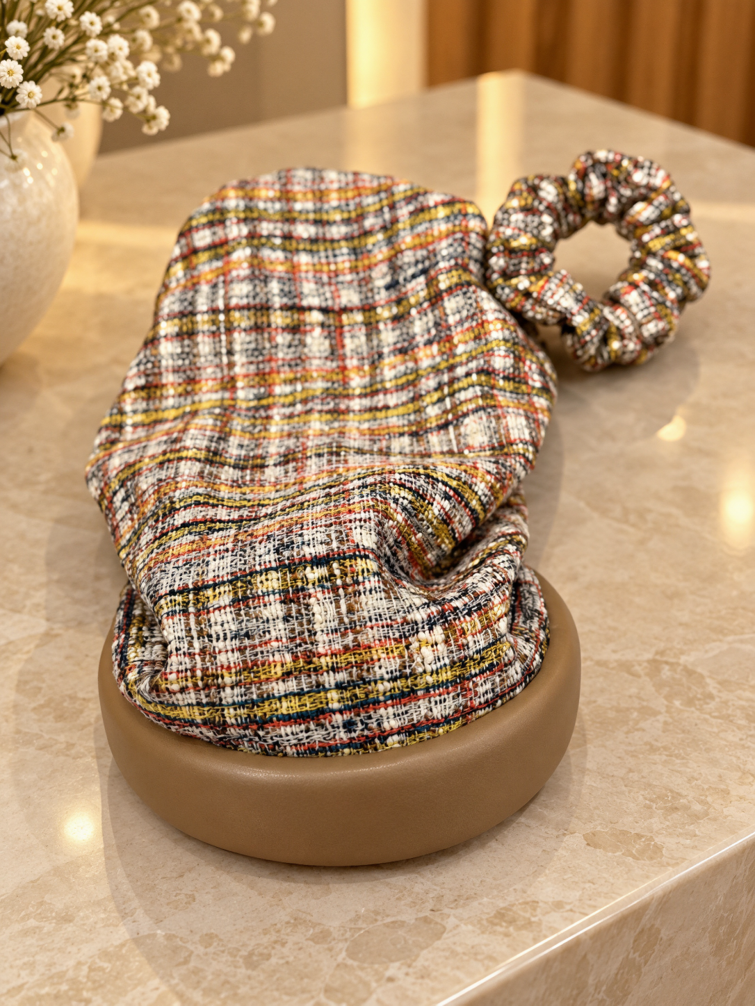 Shir - Serre-tête Beige filet Tweed carreau