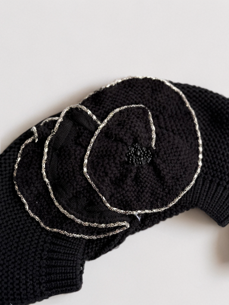 Béret Noir Motif Noir Argent