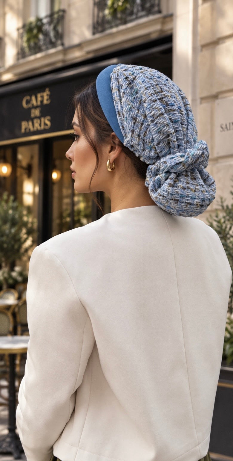 Azur -Serre-tête Jean filet Tweed