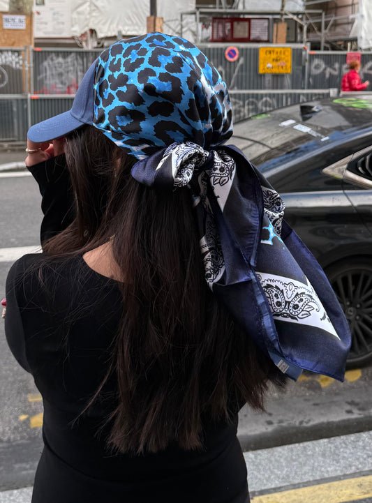 Casquette Foulard RM bleu léopard