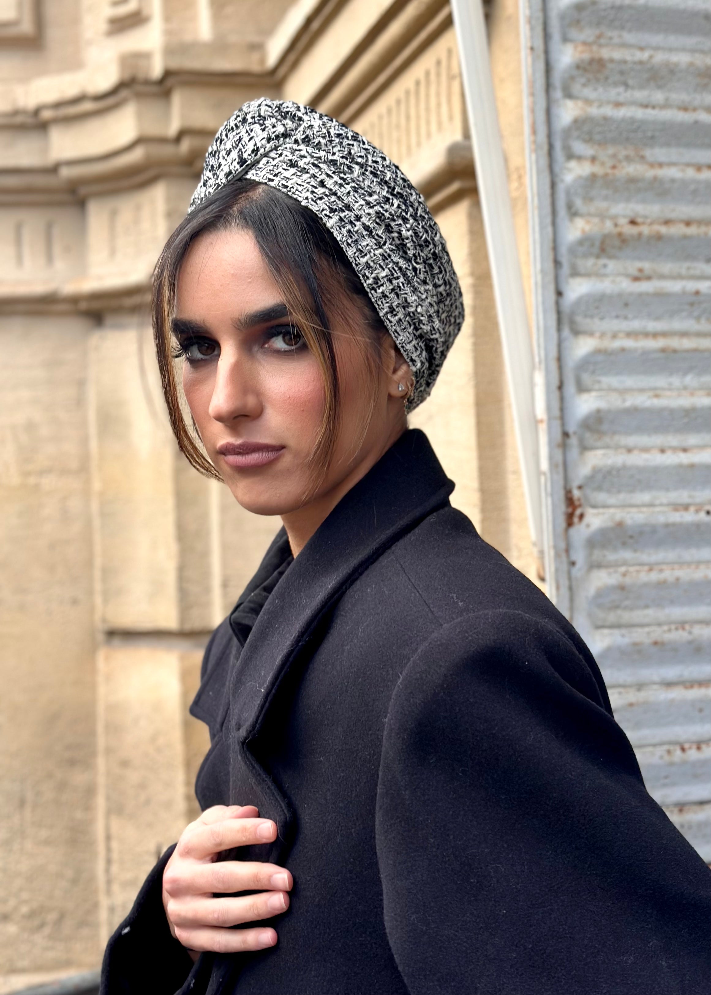 Turban Tweed Noir et Blanc