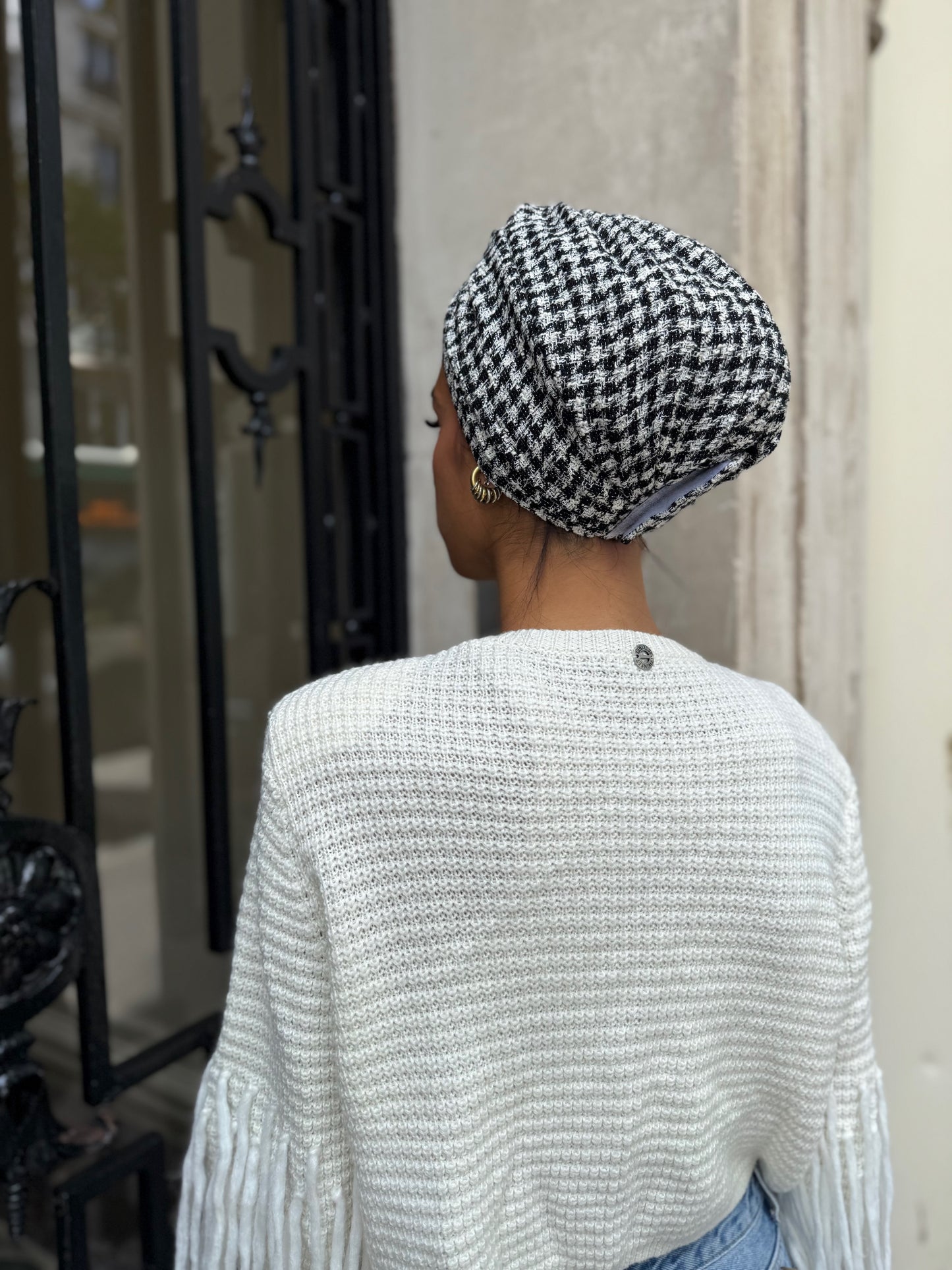 Turban tweed Carreau Noir et Blanc