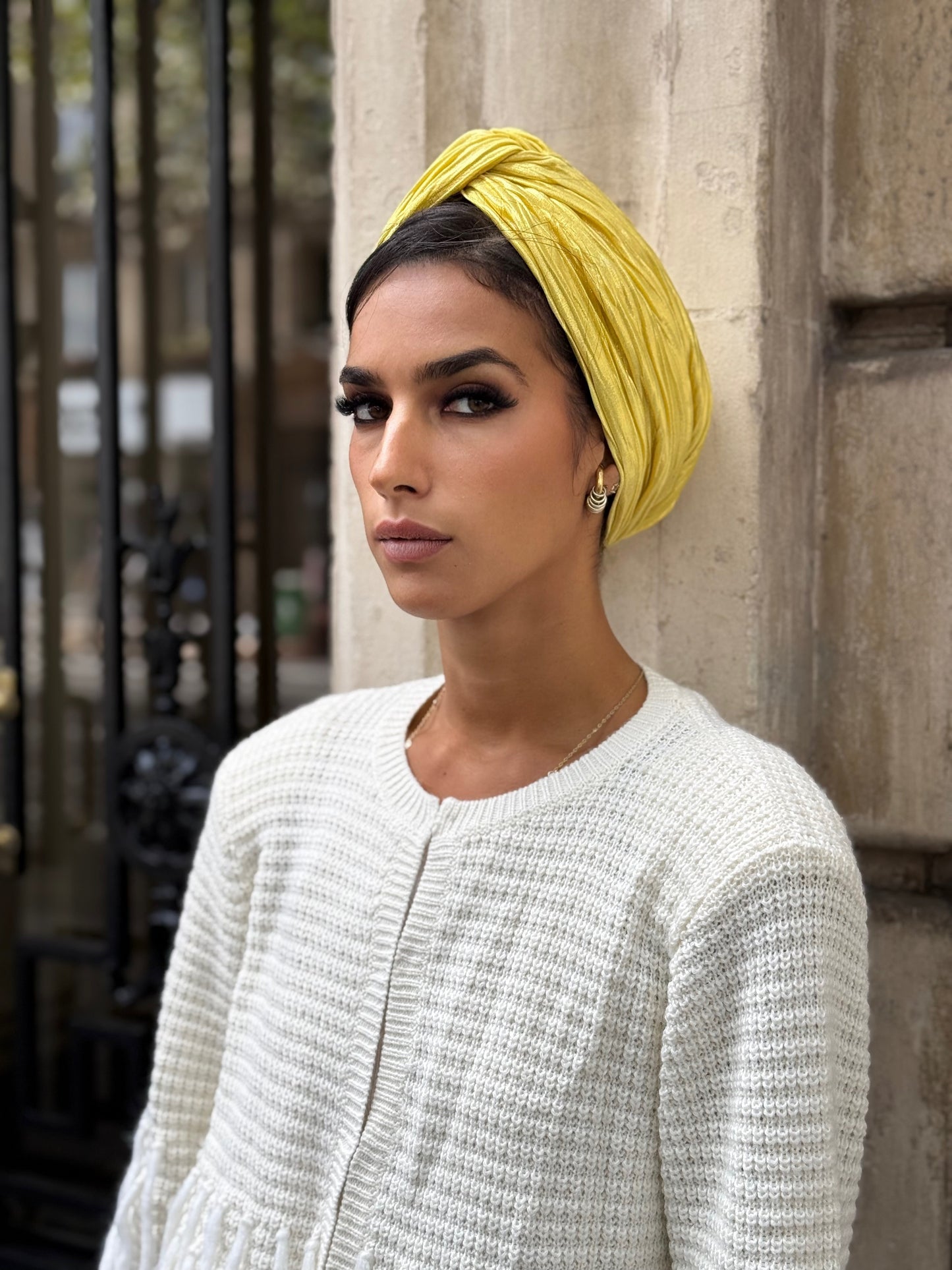 Turban lycra brillant jaune