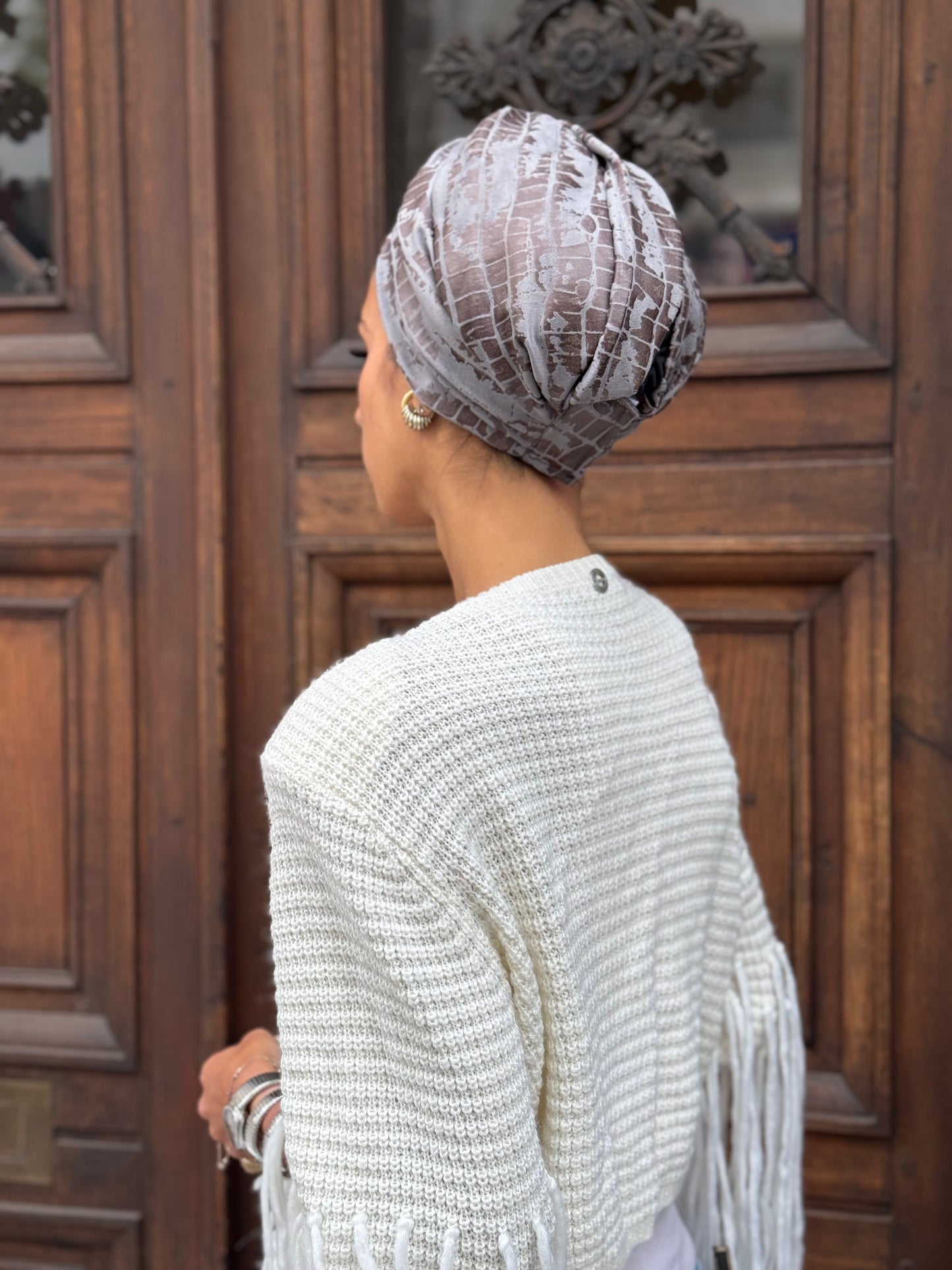 Turban Similicuir Gris