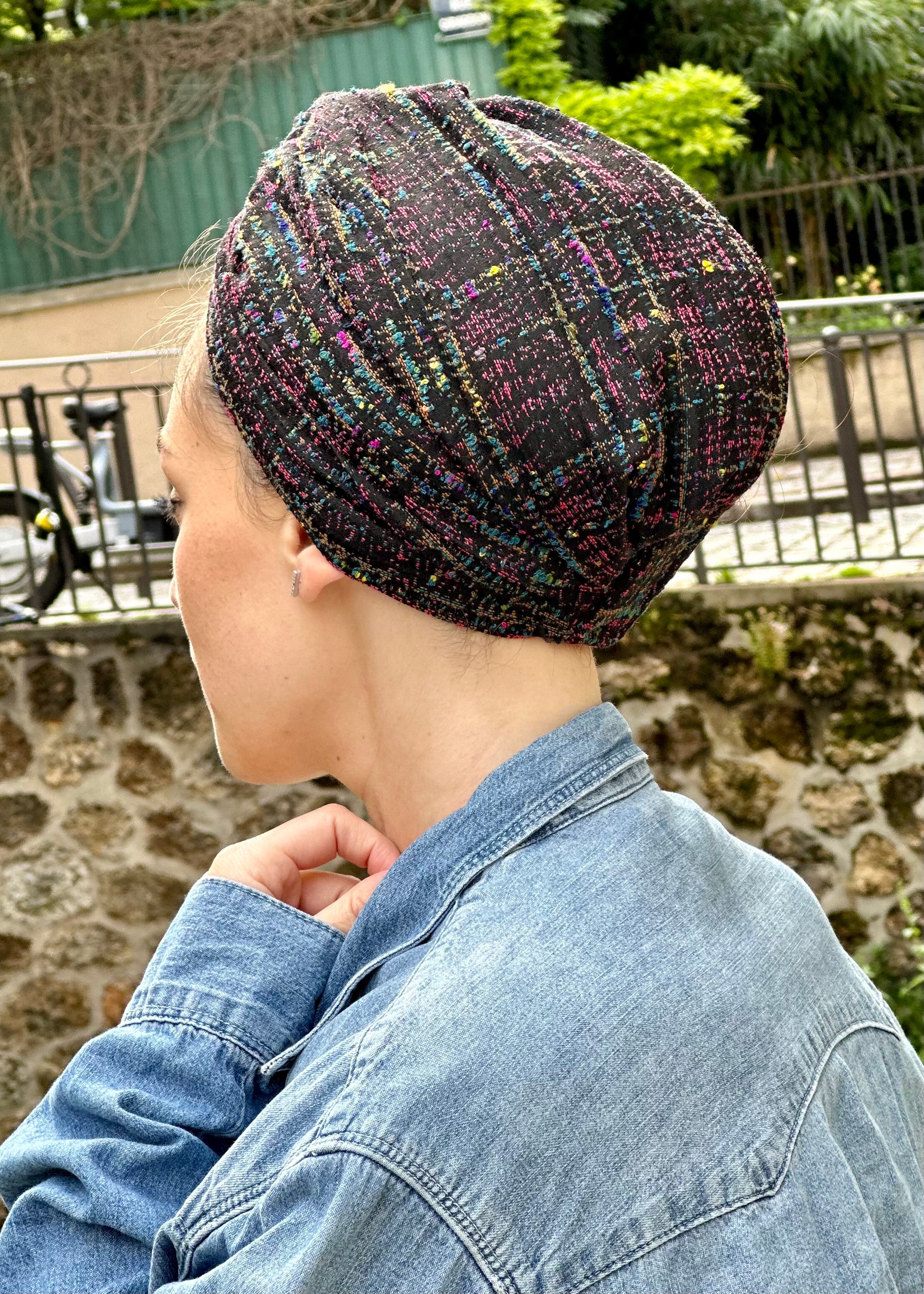 Turban Tweed Multicolore Fond Noir