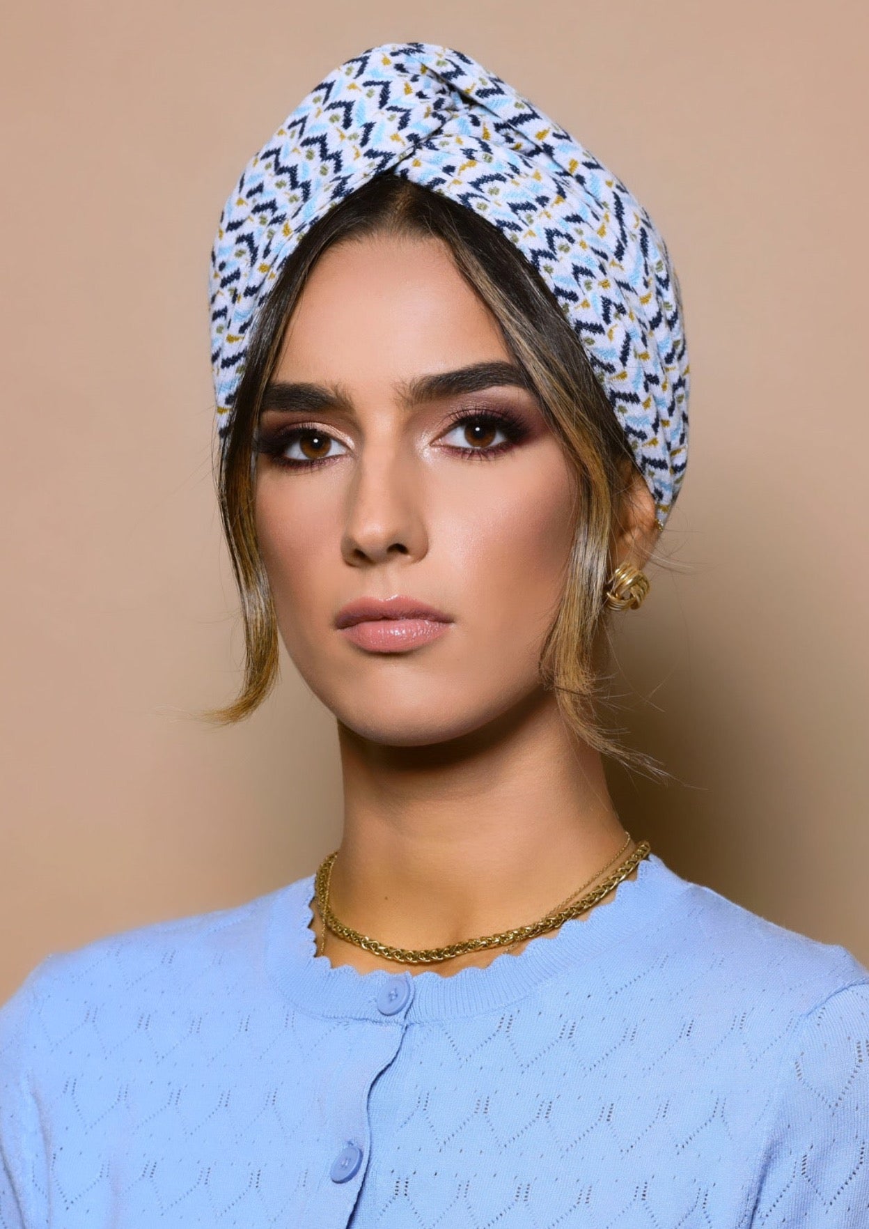 Turban Jacquard Imprimé Bleu