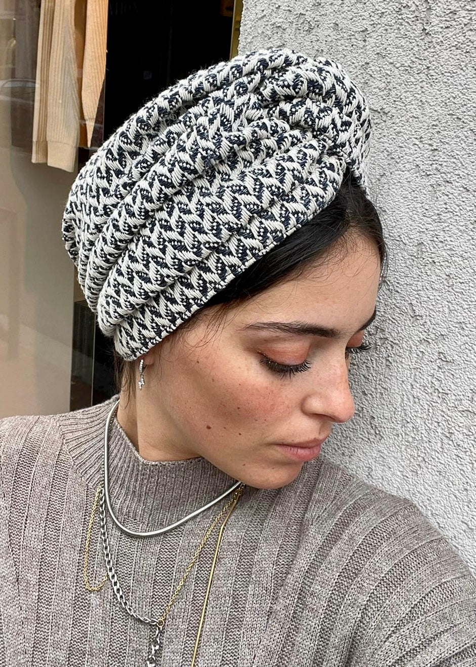 Turban Tweed Bleu Écru