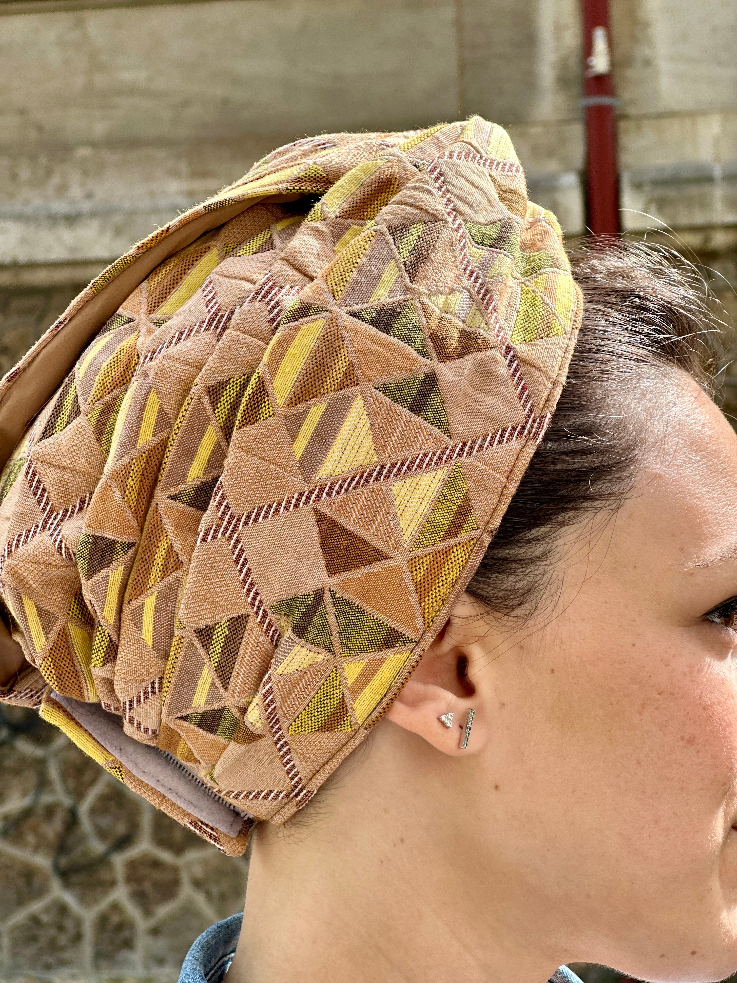 Turban 3D motif Geo Beige Camel Capuccinon