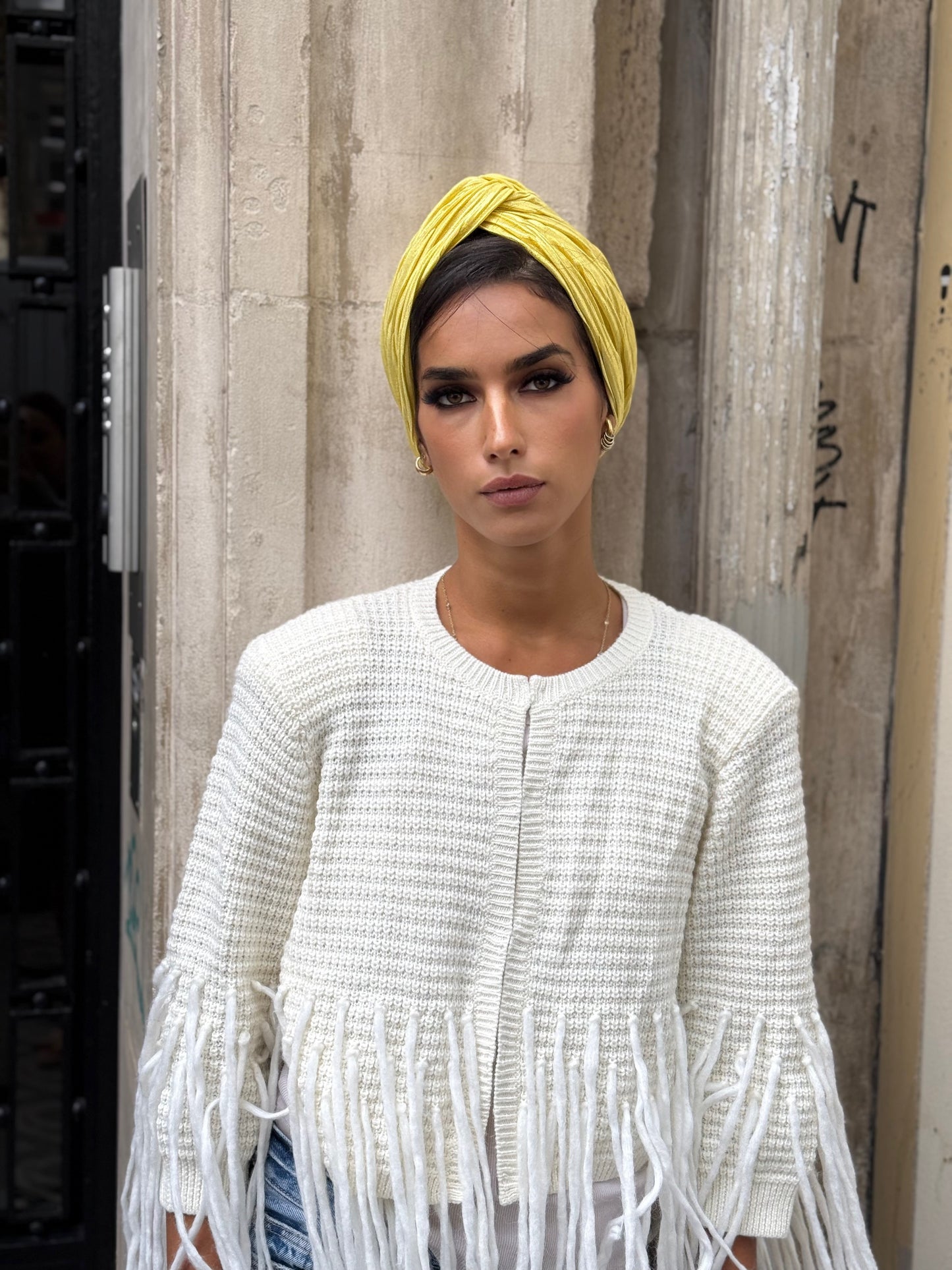 Turban lycra brillant jaune