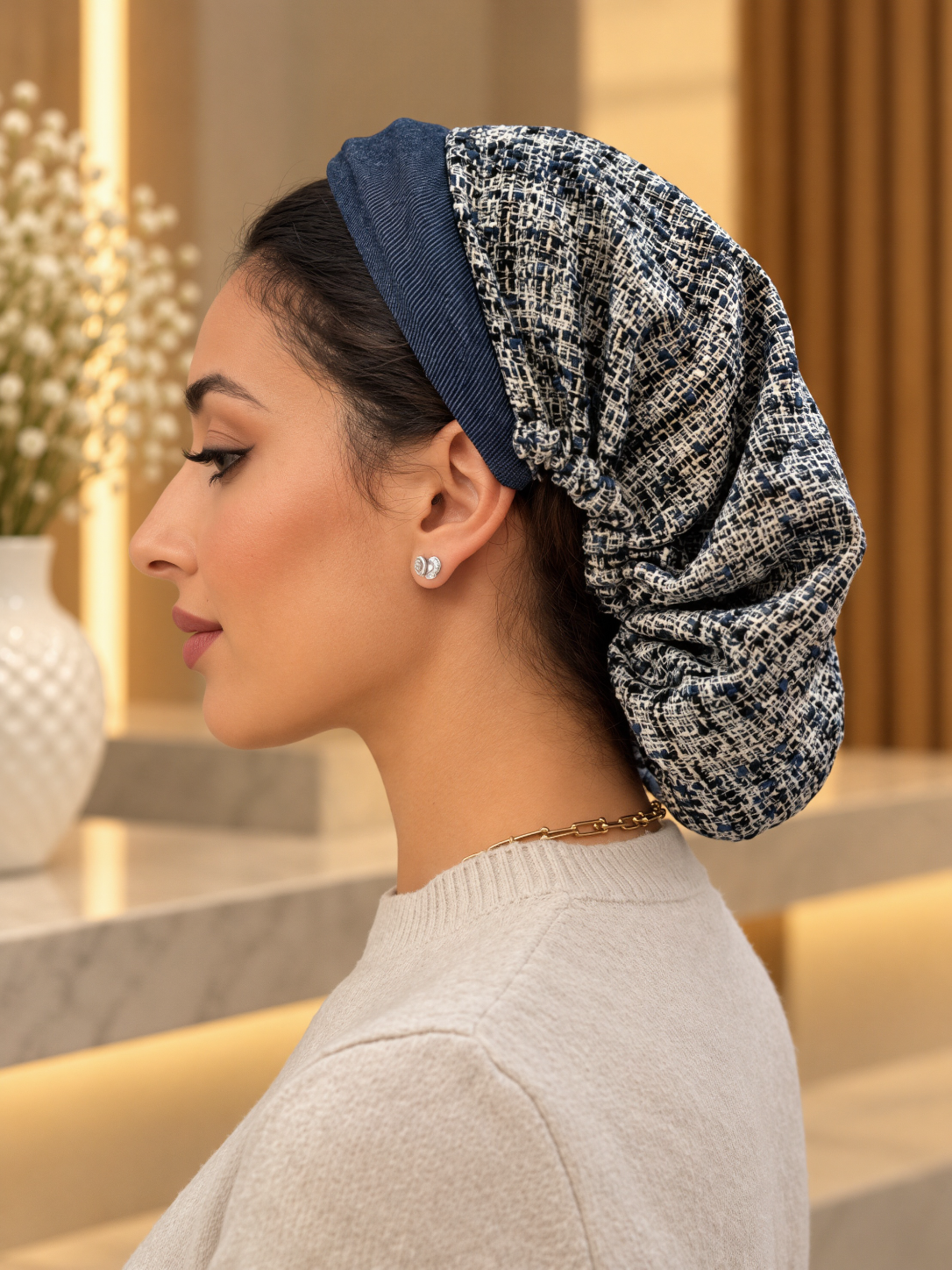 Serre-tête jean filet Tweed bleu