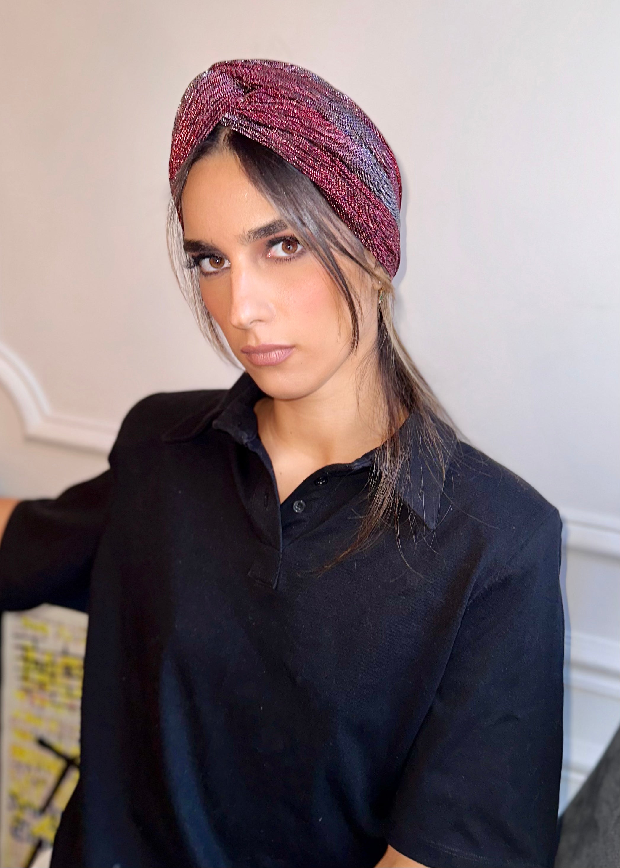 Turban Lurex Rose et argent