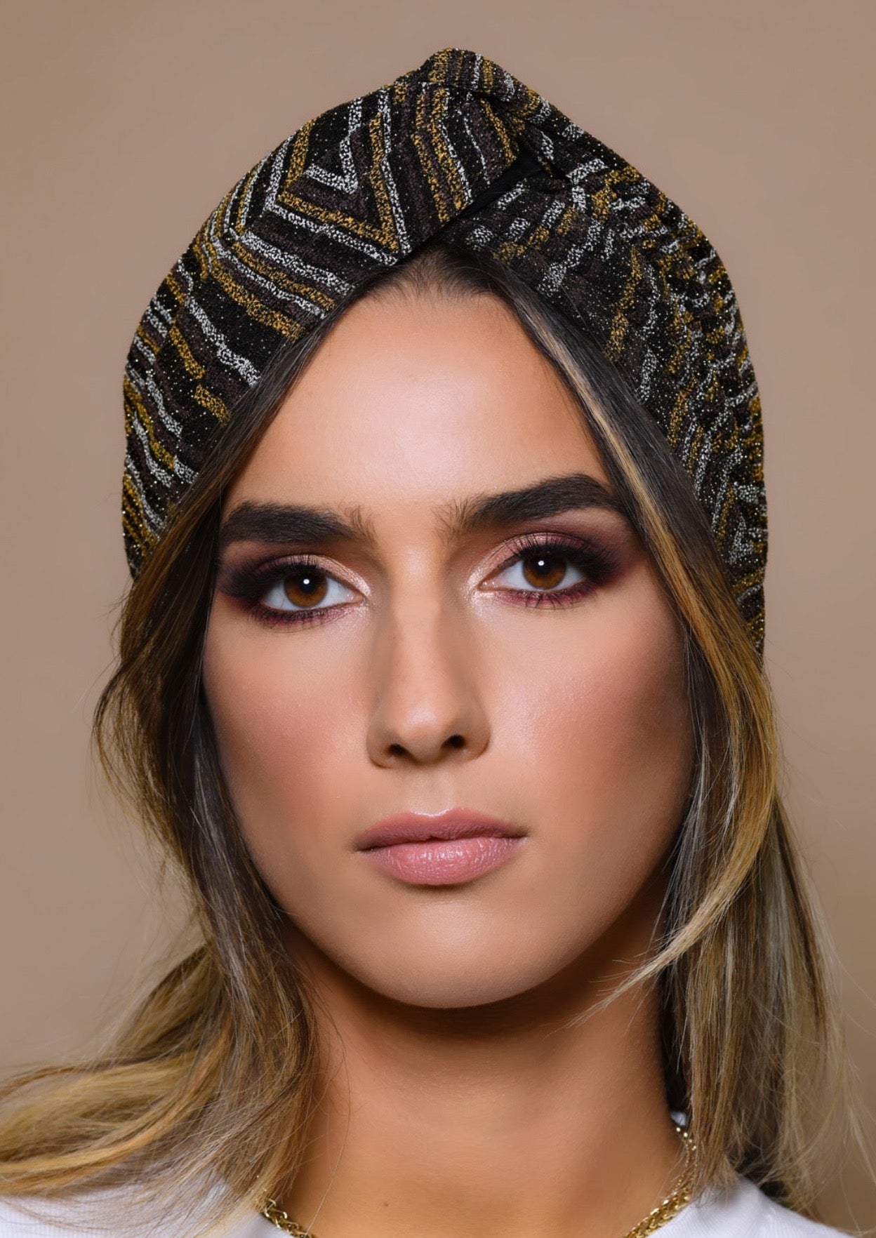 Turban Brillant Marron et Or