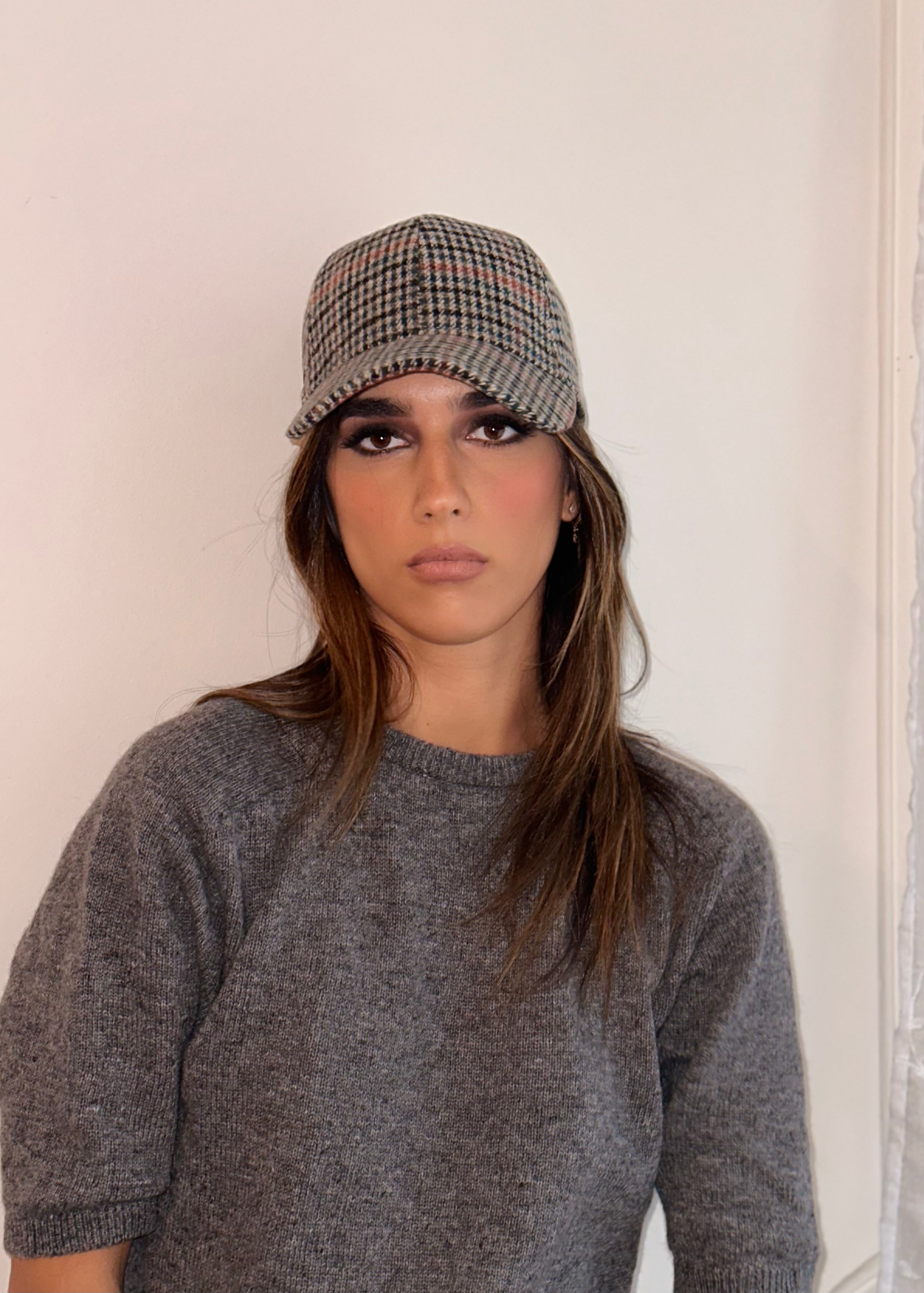 Casquette petit Carreau Beige Gris