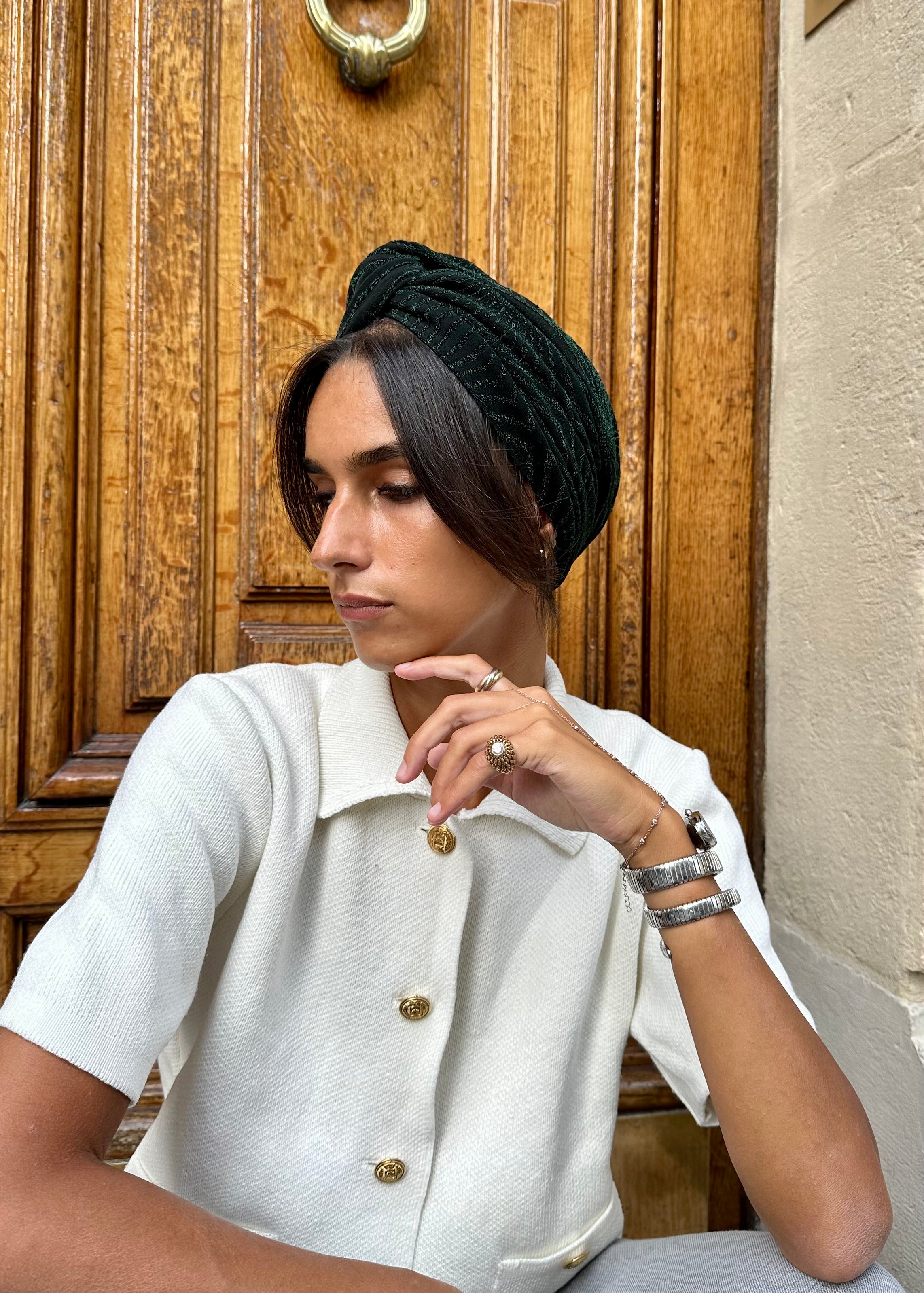 Turban Lurex Noir et Vert