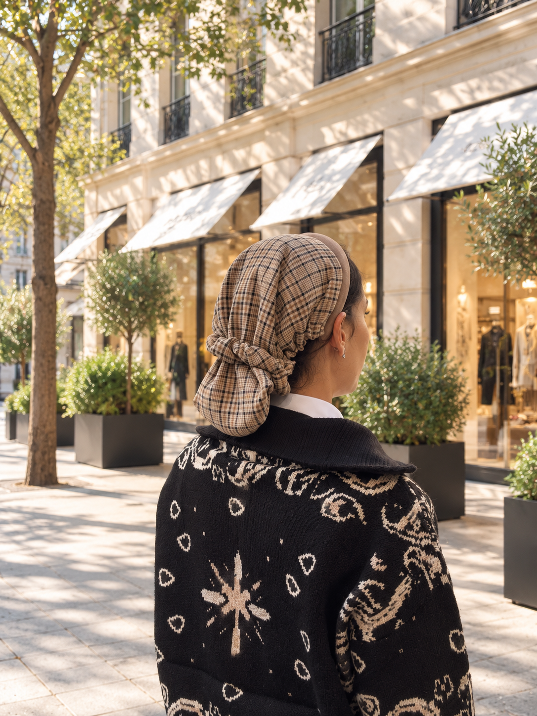 Serre-tête Camel filet Carreau beige et noir