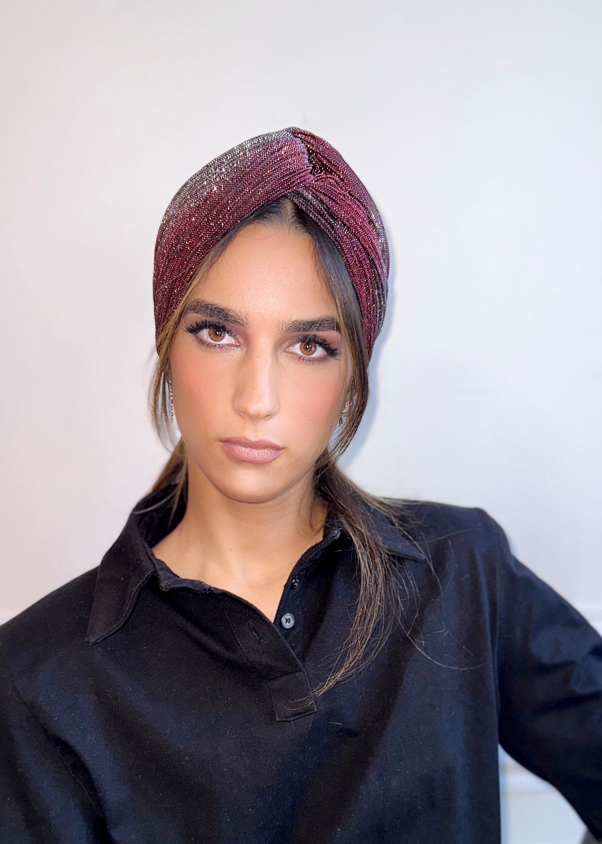 Turban Lurex Rose et argent