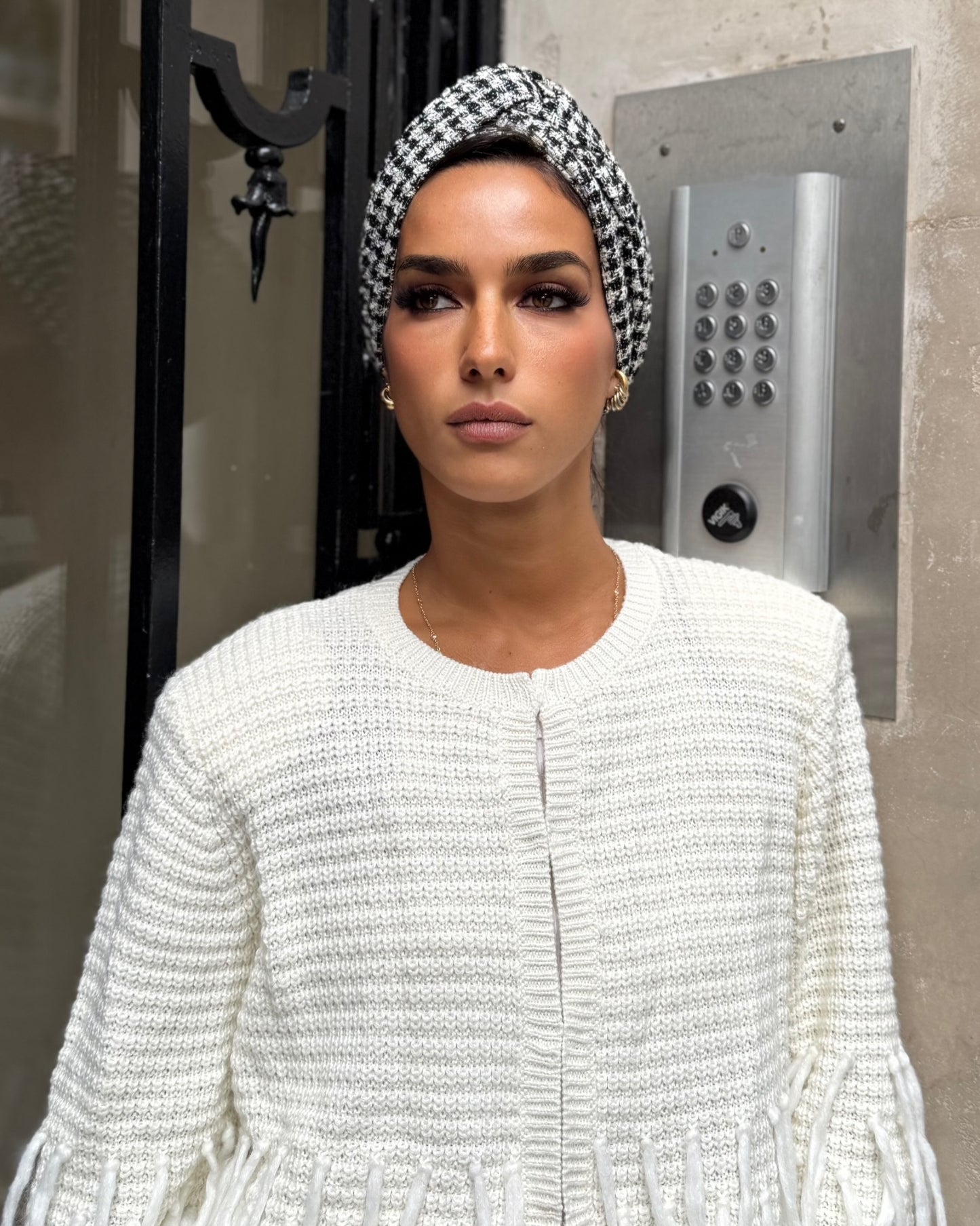 Turban tweed Carreau Noir et Blanc