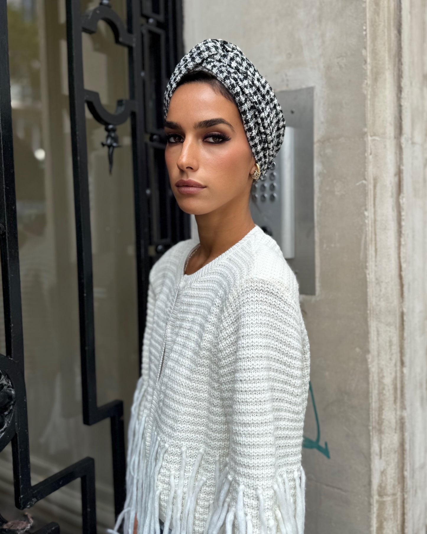 Turban tweed Carreau Noir et Blanc