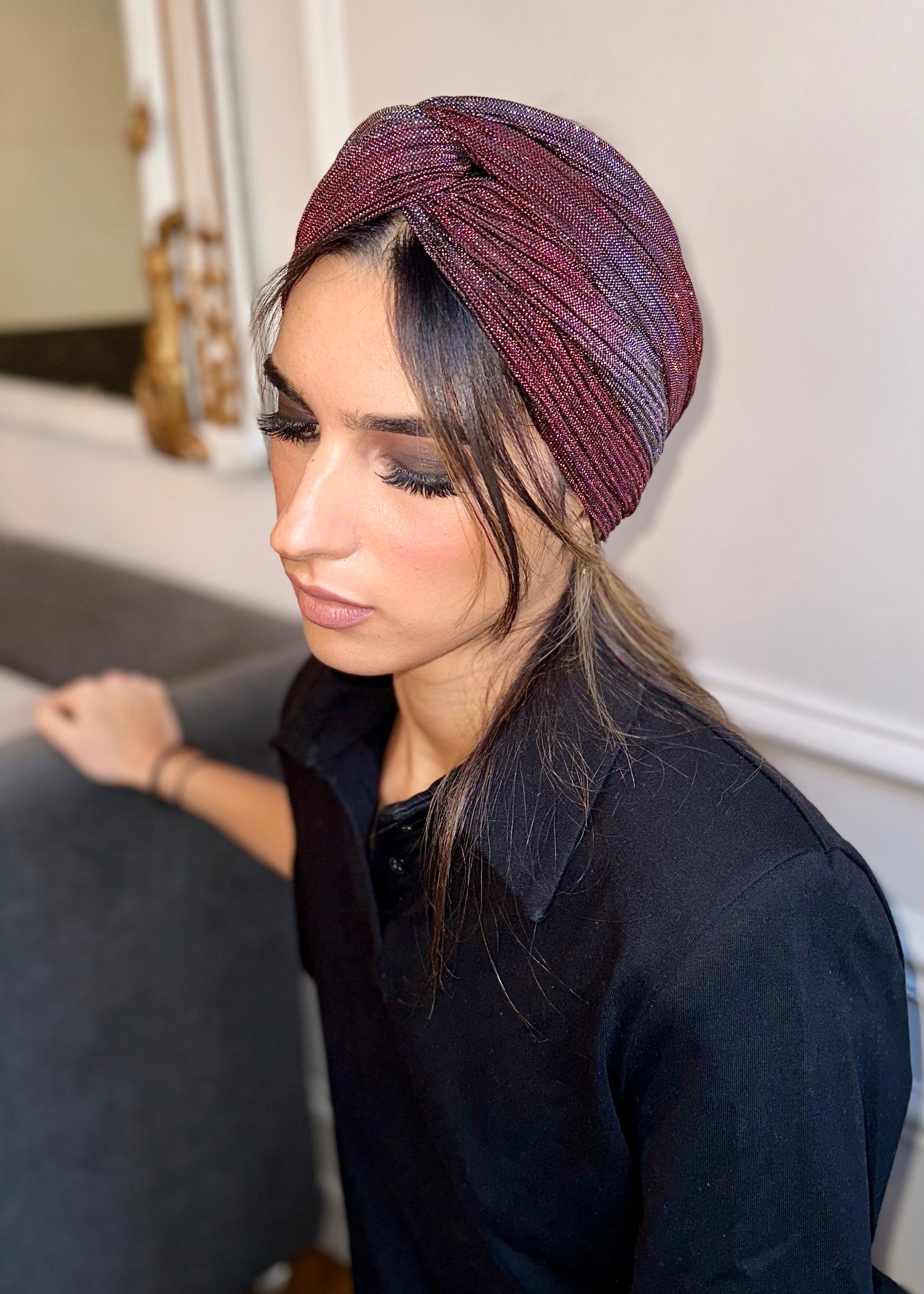 Turban Lurex Rose et argent