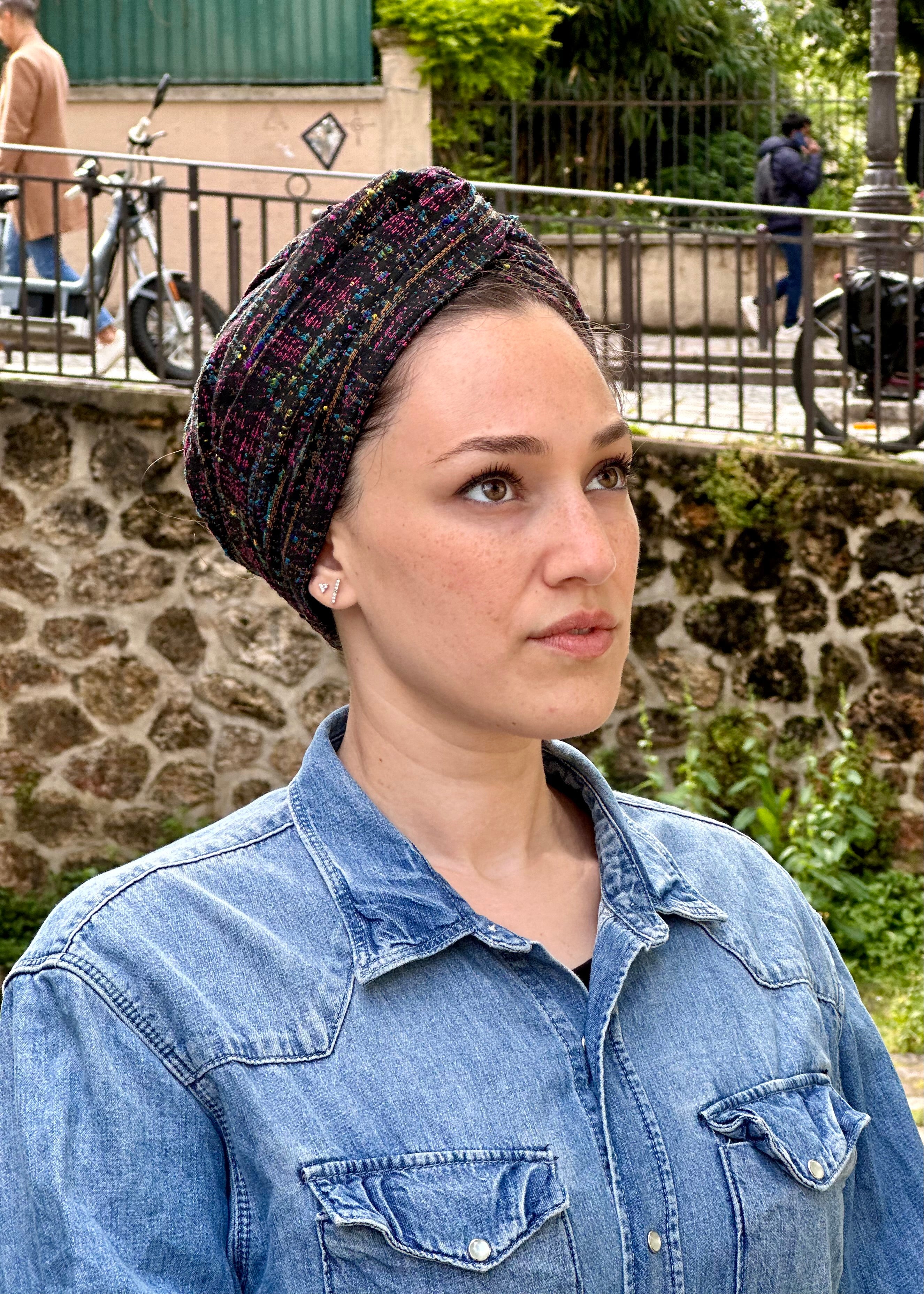 Turban Tweed Multicolore Fond Noir