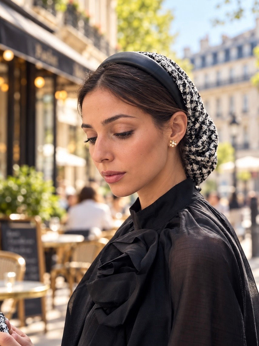 Serre-tête Noir filet Tweed Noir et blanc