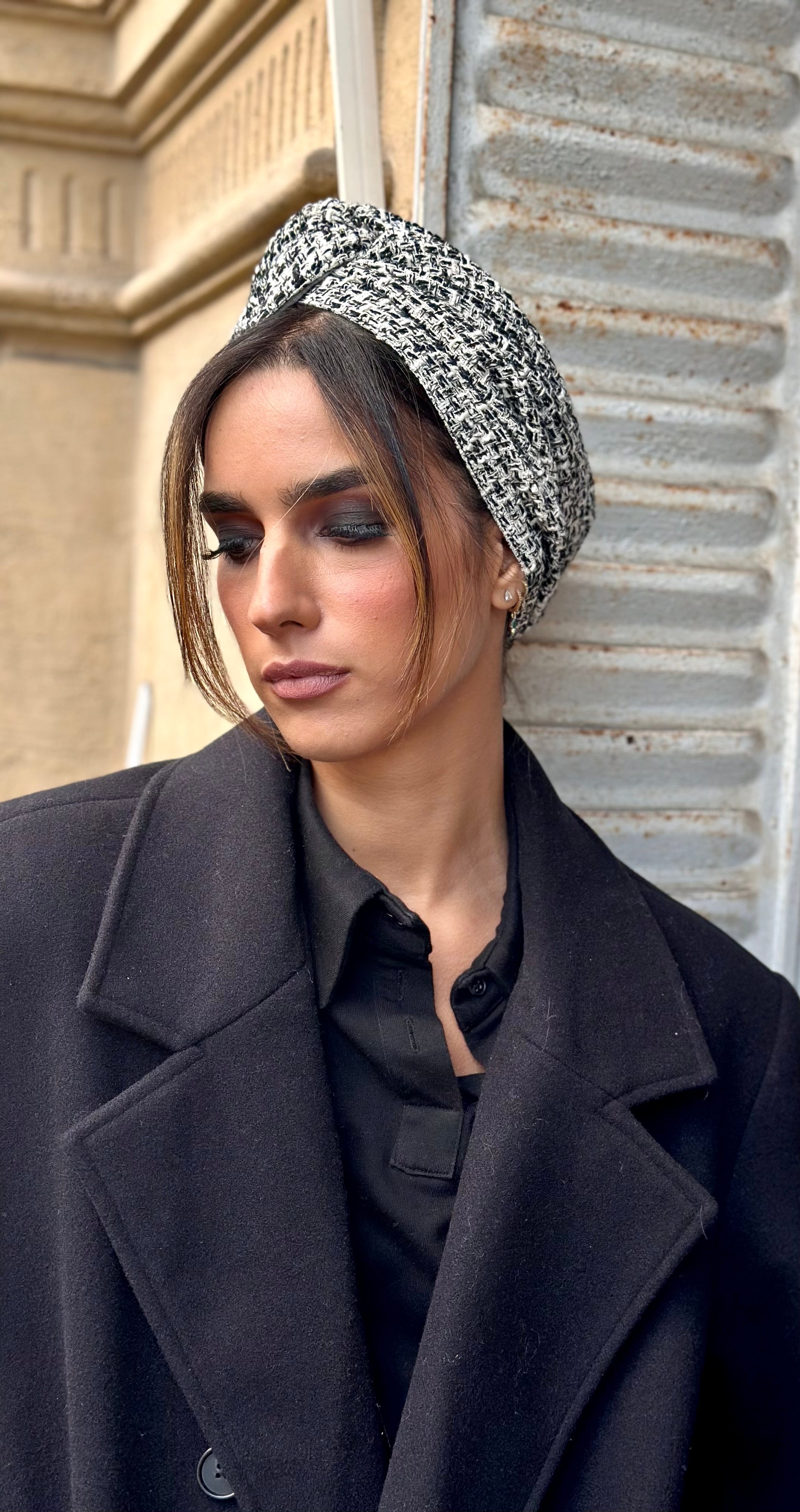 Turban Tweed Noir et Blanc