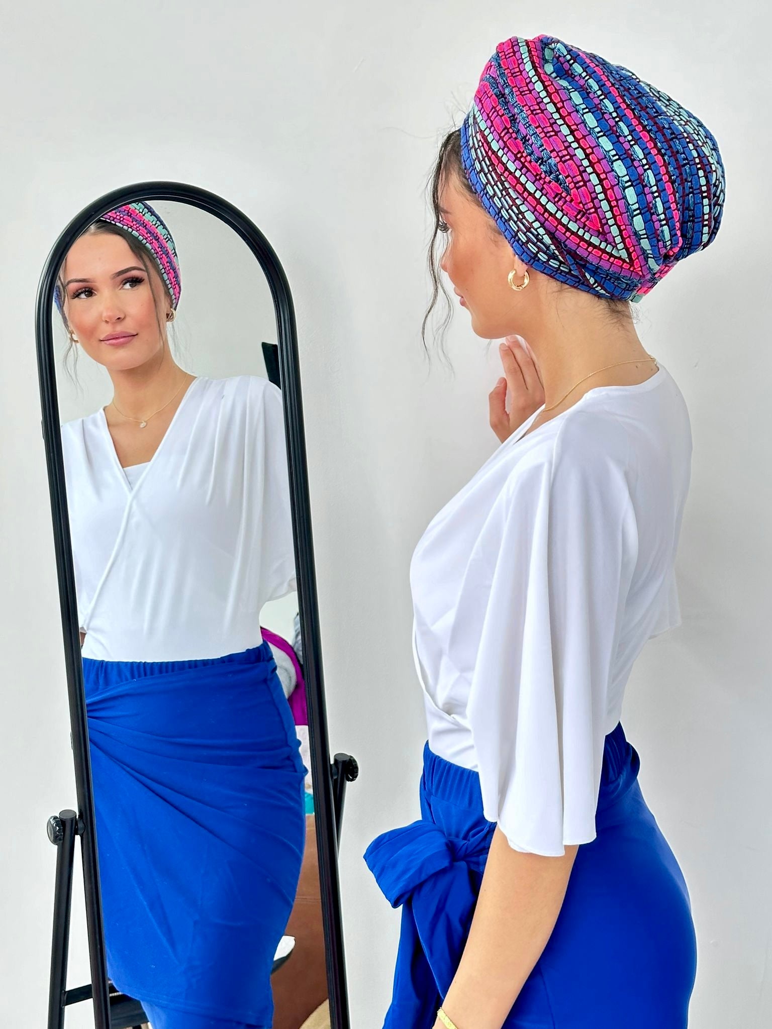 Turban Tweed Bleu Rose