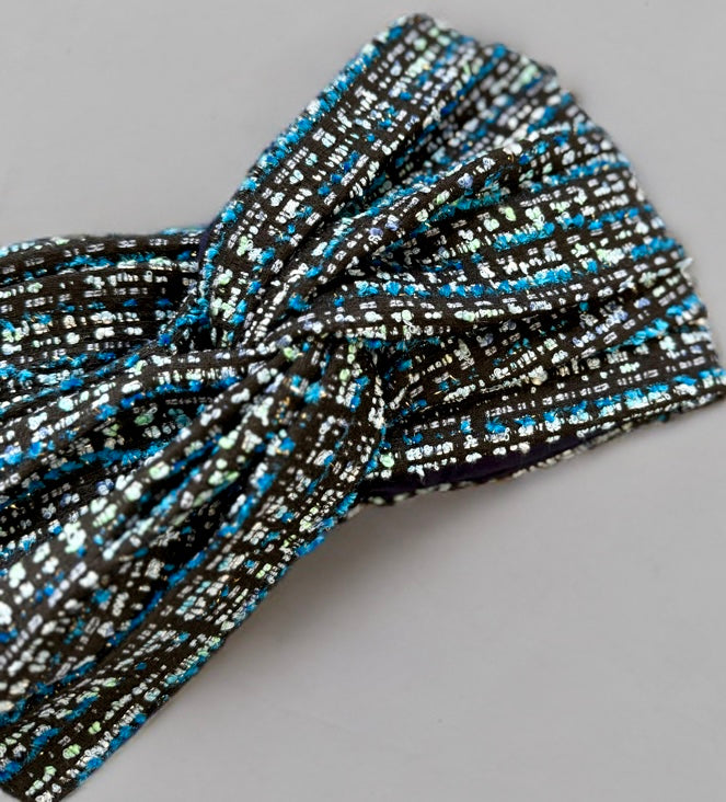 Turban tweed chic Bleu